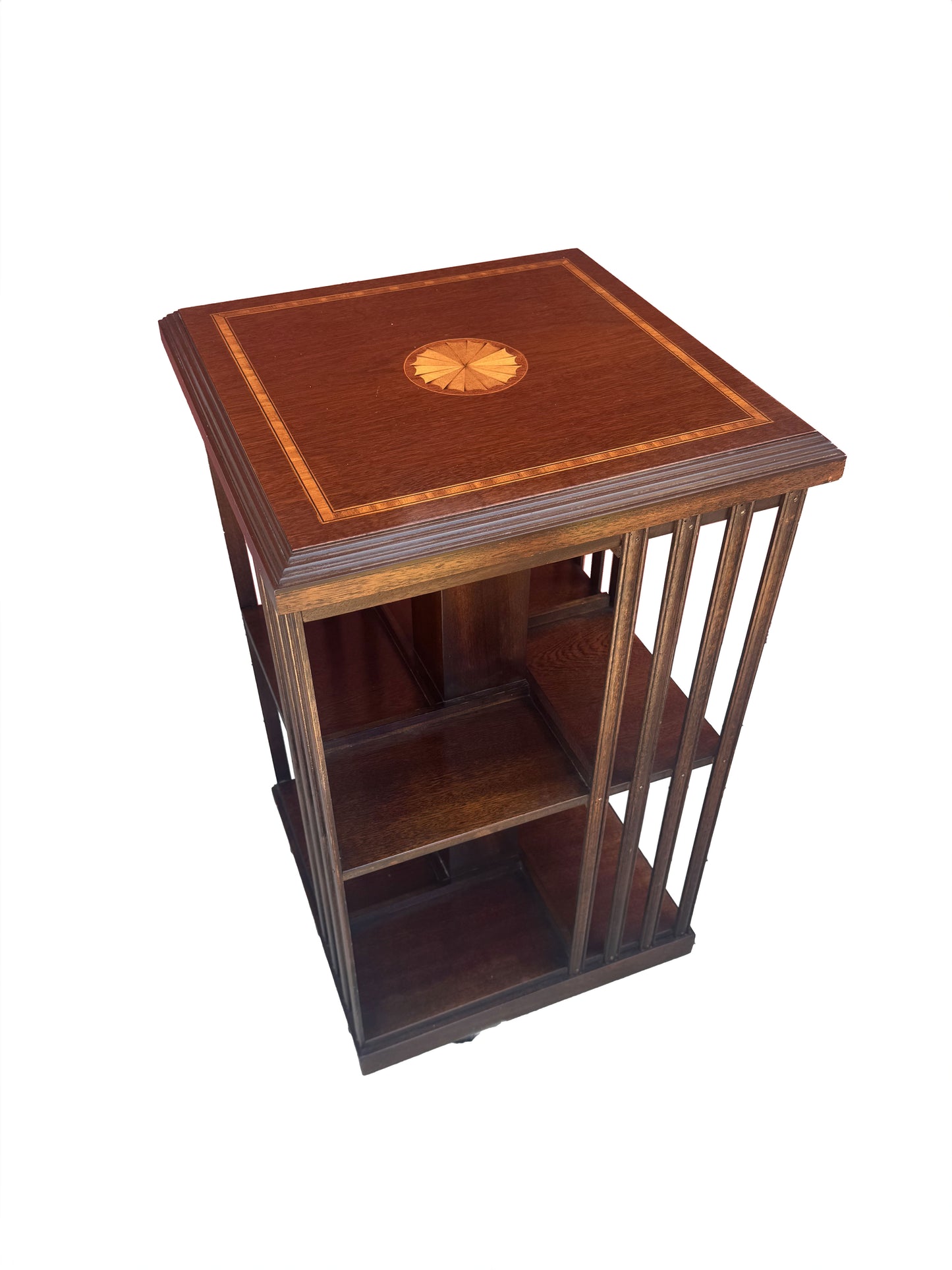 Antique Edwardian Whirling Barrister Bookcase with Inlay