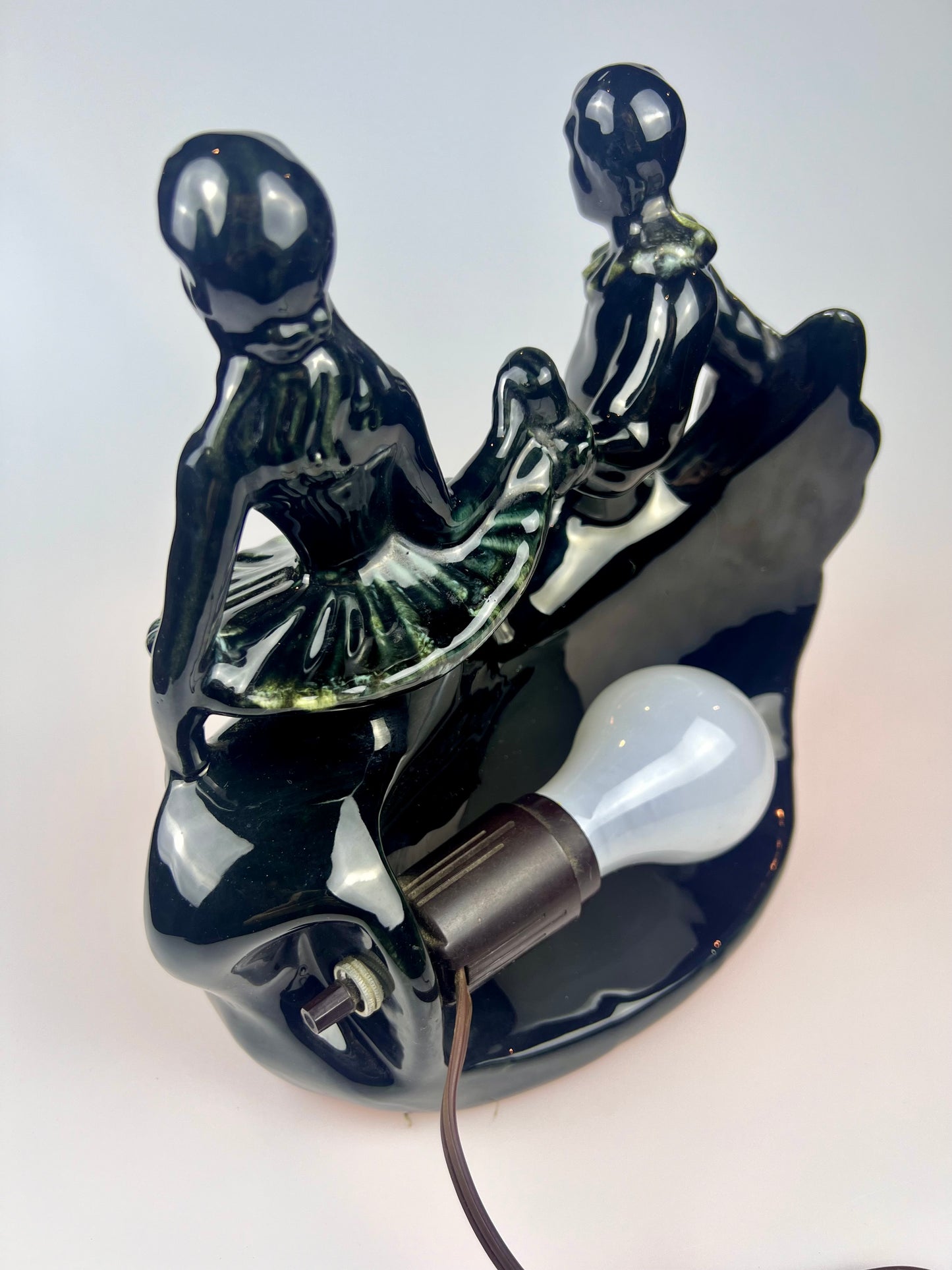 Vintage 1950s Maddox Ceramic TV Lamp | Black & Teal | Ballet Dancers