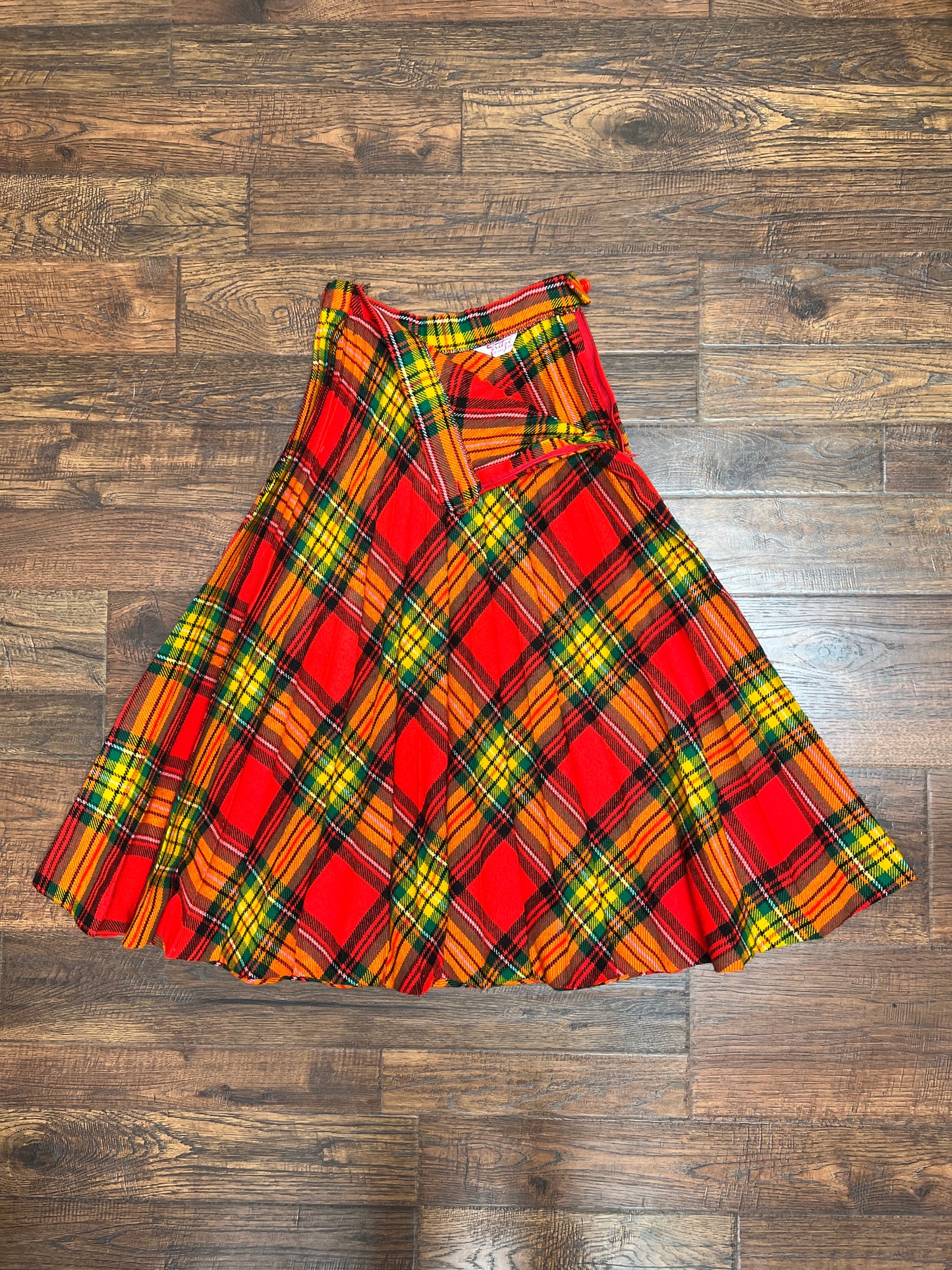 Vintage Clothing - Below The Knee Skirt - Orange Plaid - X-Small - Fritzi Of California