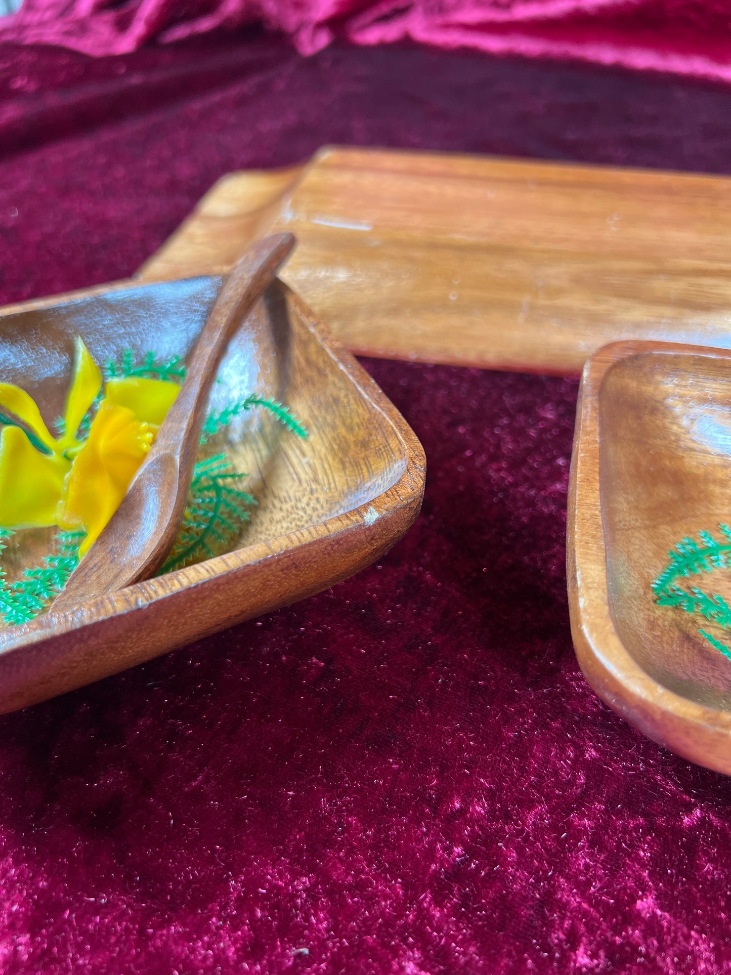 Vintage Kitchen - Tiki Teakwood Snack Tray with Sauce Bowls and Spoons
