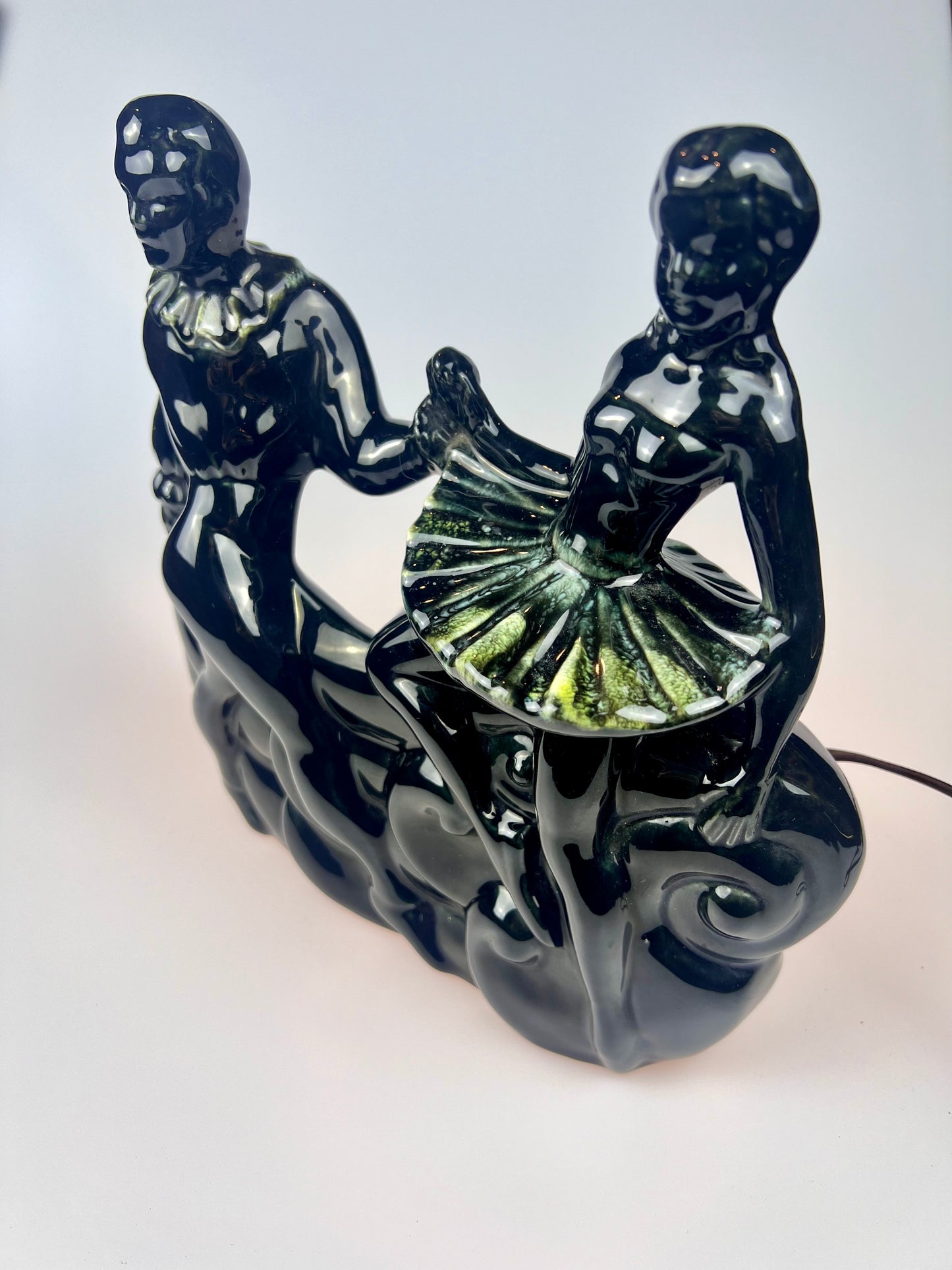 Vintage 1950s Maddox Ceramic TV Lamp | Black & Teal | Ballet Dancers