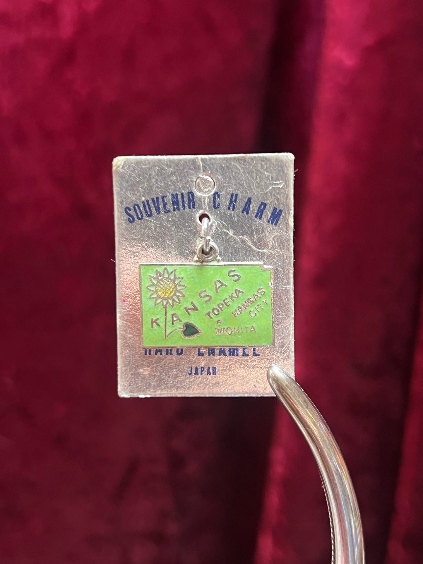 Vintage Jewelry - State Souvenir Pendant / Charm - Kansas - Cloisonné