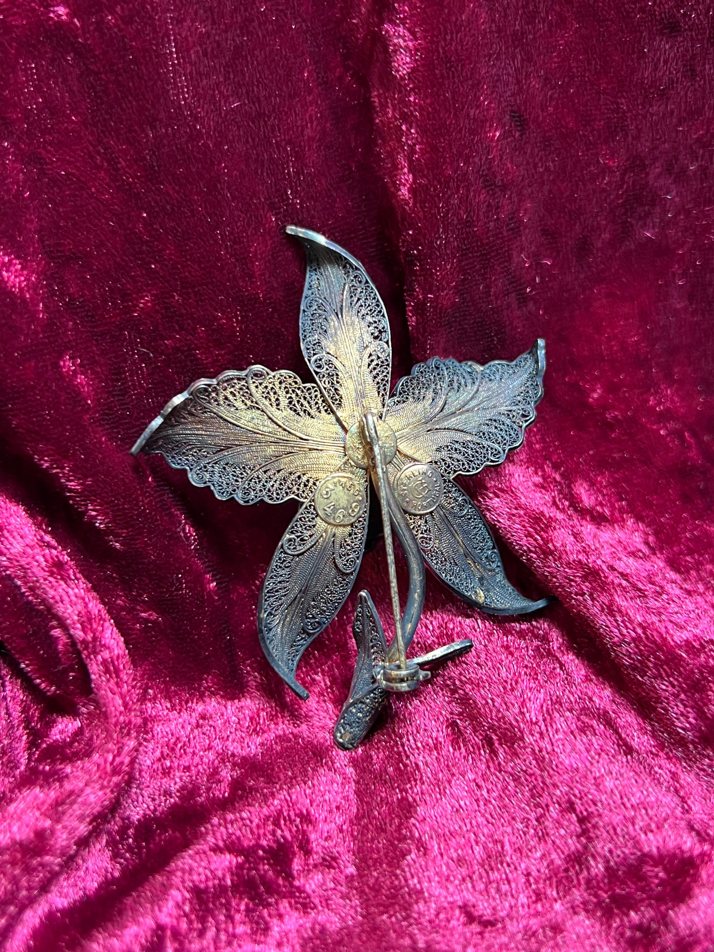 Vintage Jewelry - Brooch - Sterling Silver - Ornate Orchid - Portugal