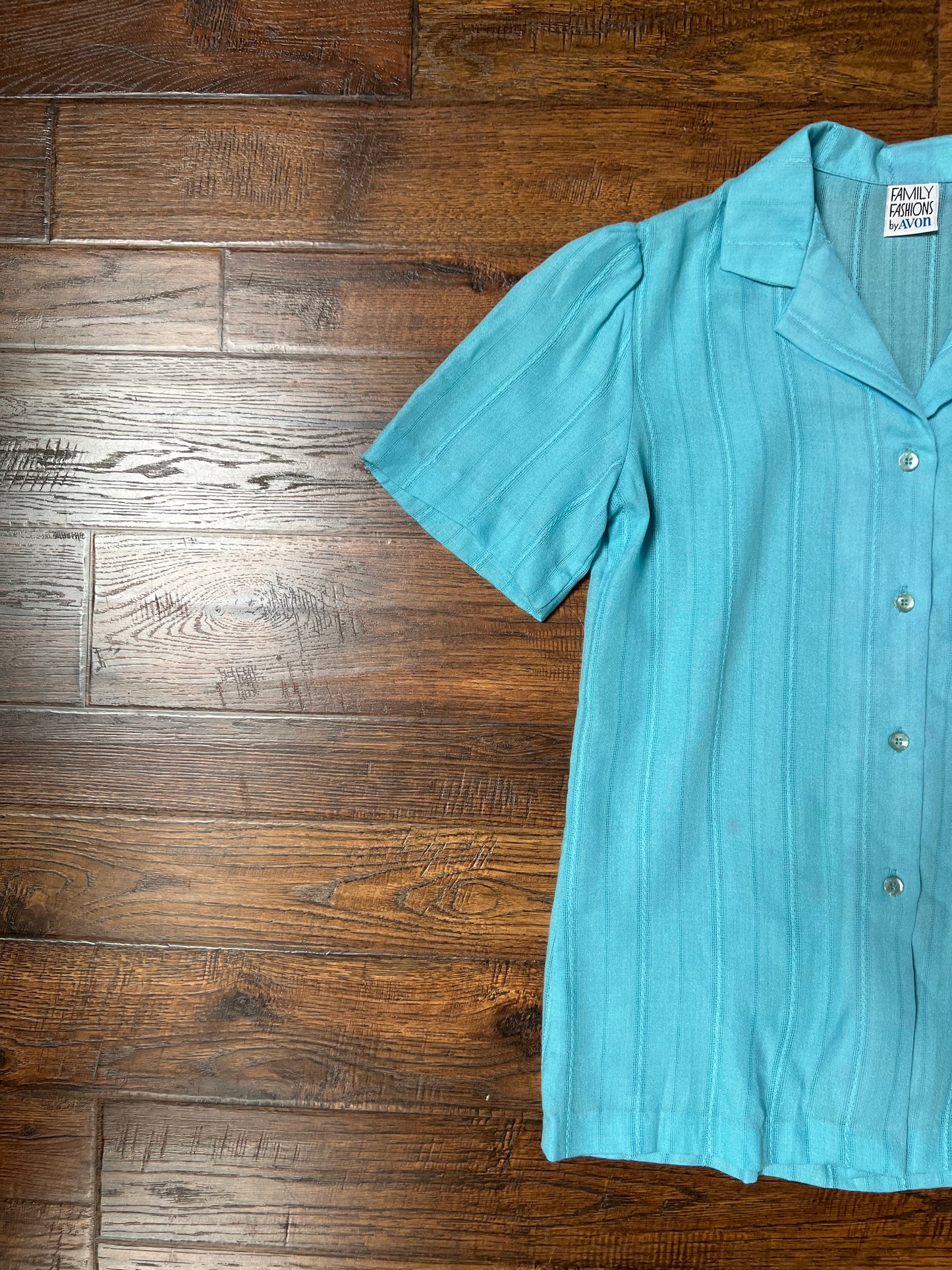 Vintage Clothing - Button Up Blouse - Princess Turquoise - Small - Family Fashions by Avon
