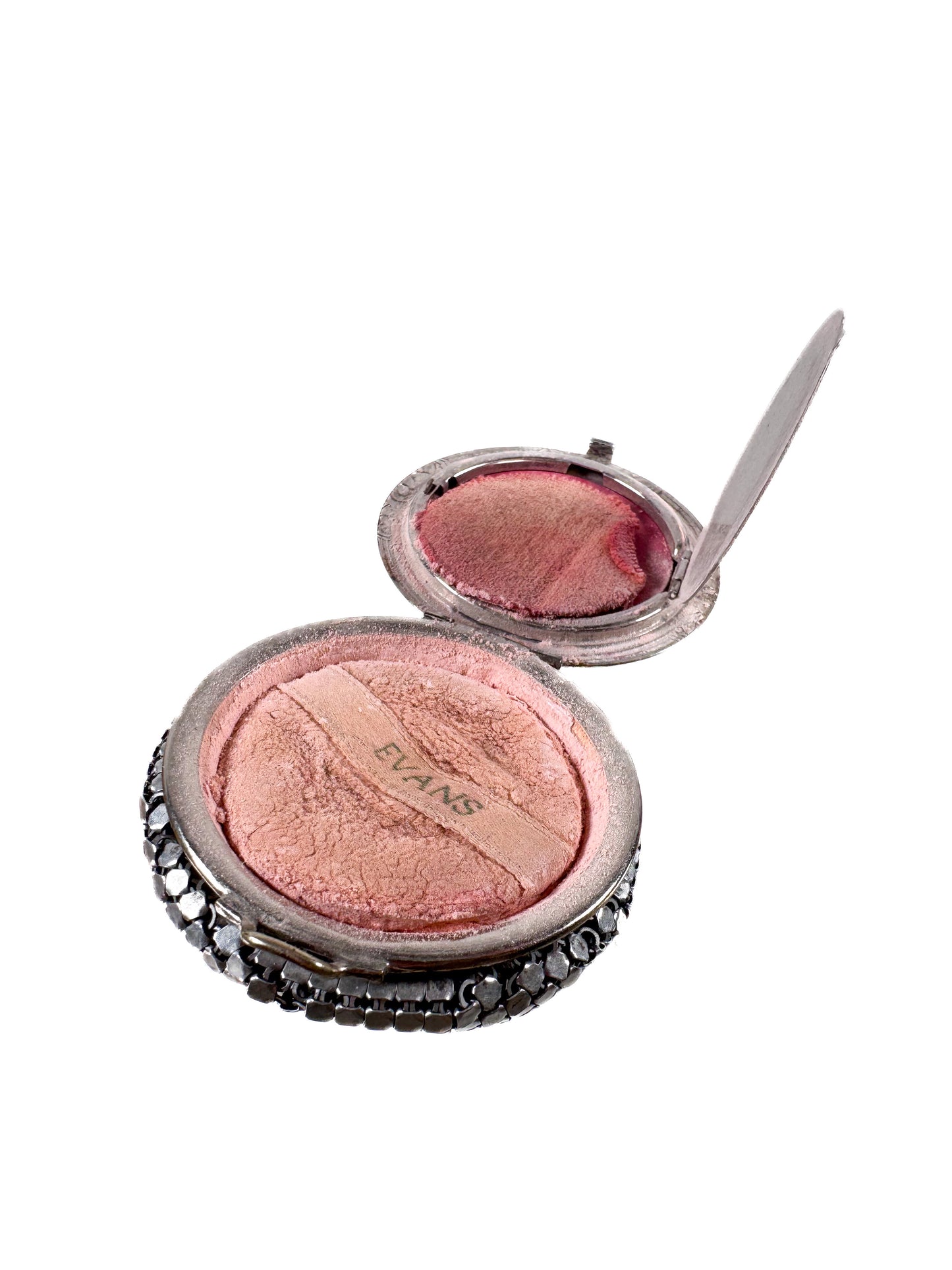 Vintage Makeup - Evan's Metal Mesh Powder & Blush Compact - 2 Compartment Floral Motif