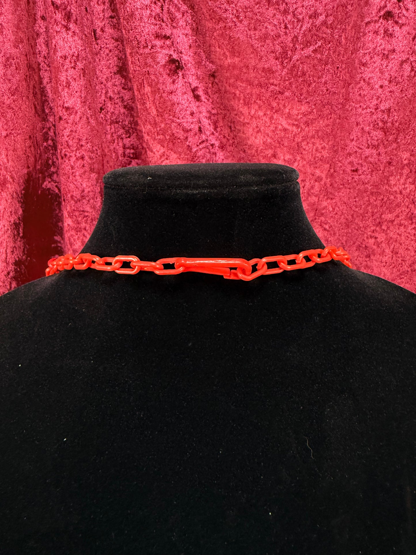 Vintage 1980s Plastic Chain Charm Necklace - 17 Bell Charms - Red Orange Yellow
