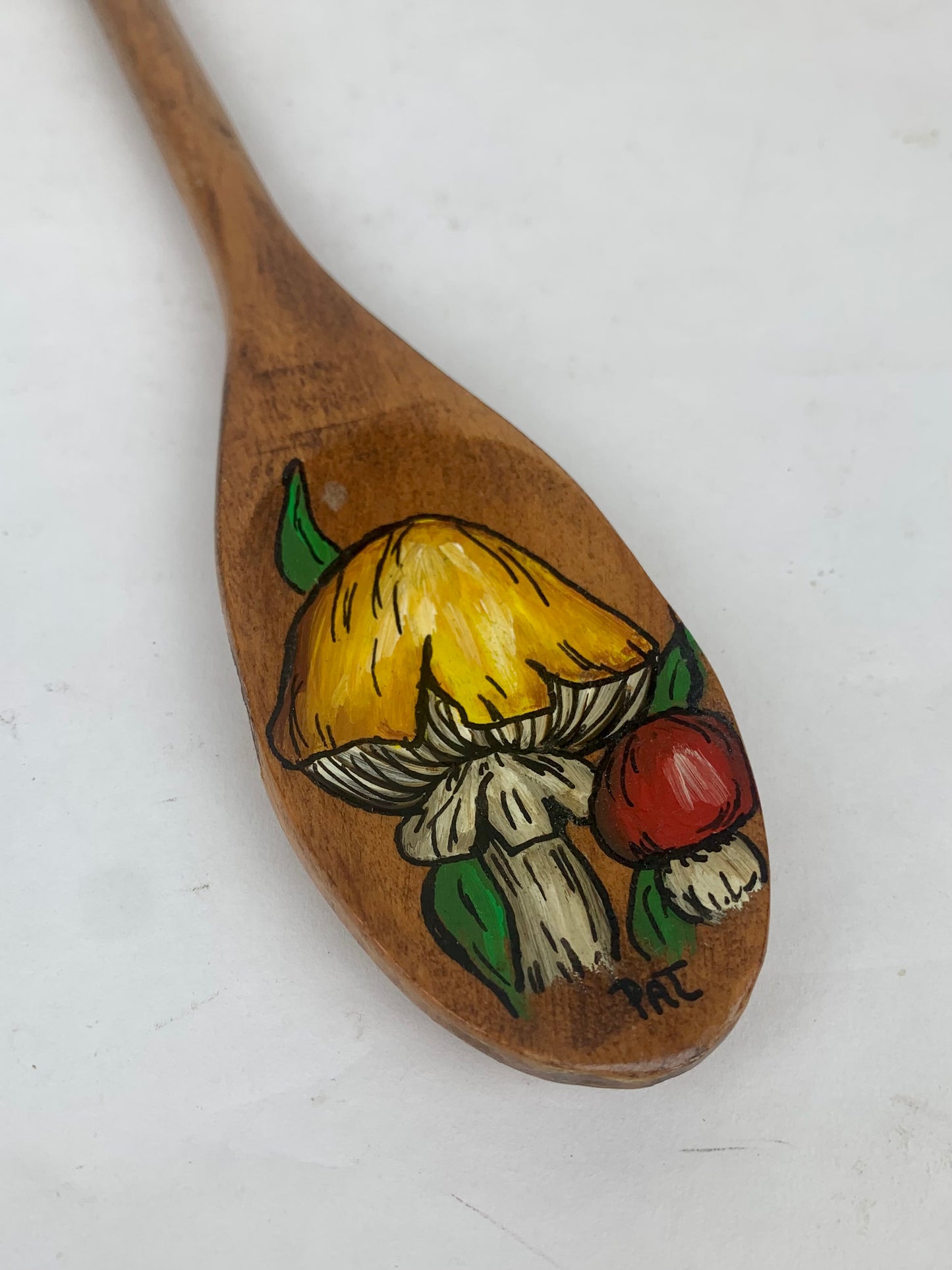 Vintage Wood Spatula & Spoon Wall Art - Handpainted Mushrooms / Strawberry Blooms