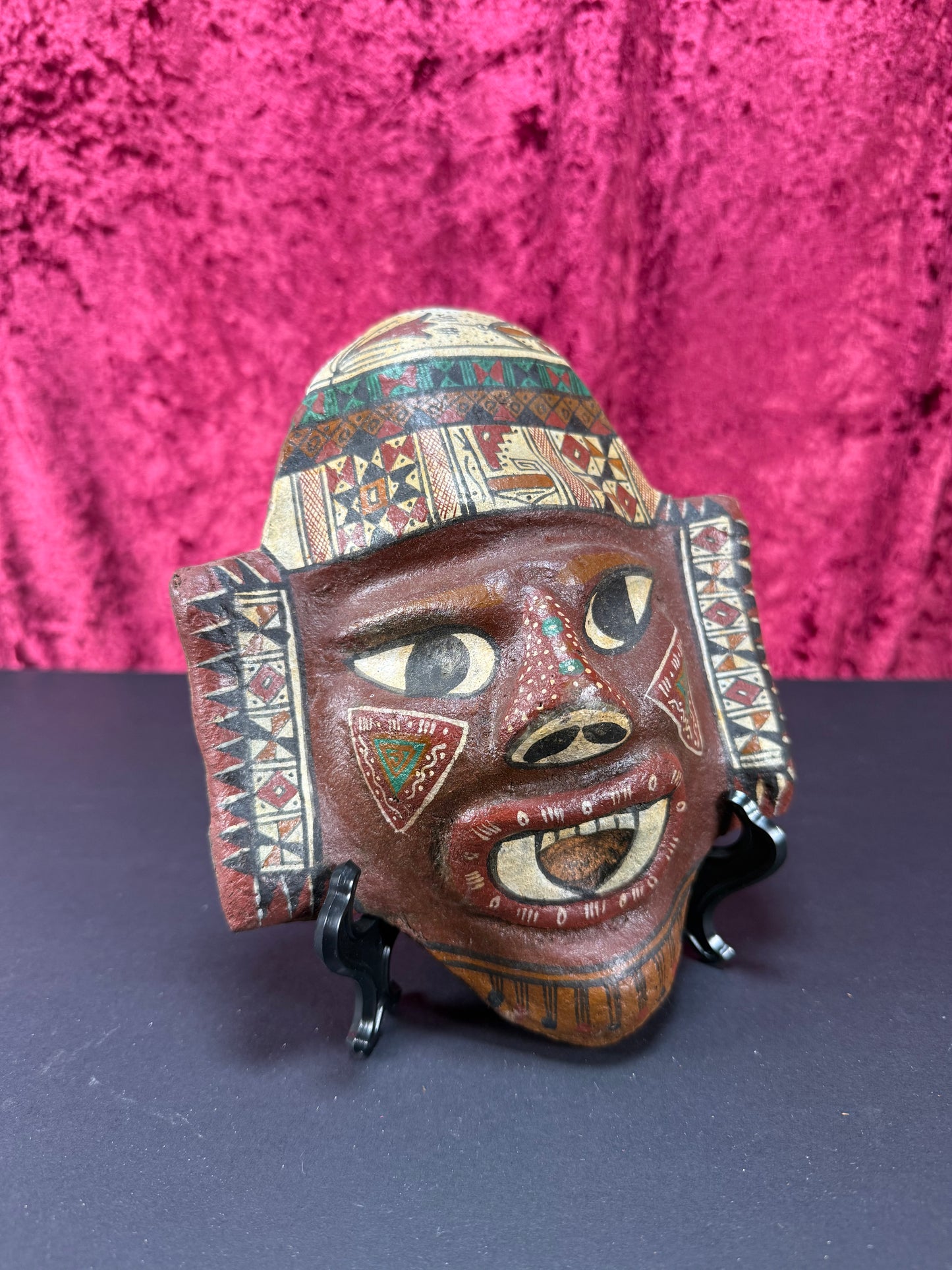 Vintage Wall Decor - Hand Painted Wood Ceremonial Mask - Central American