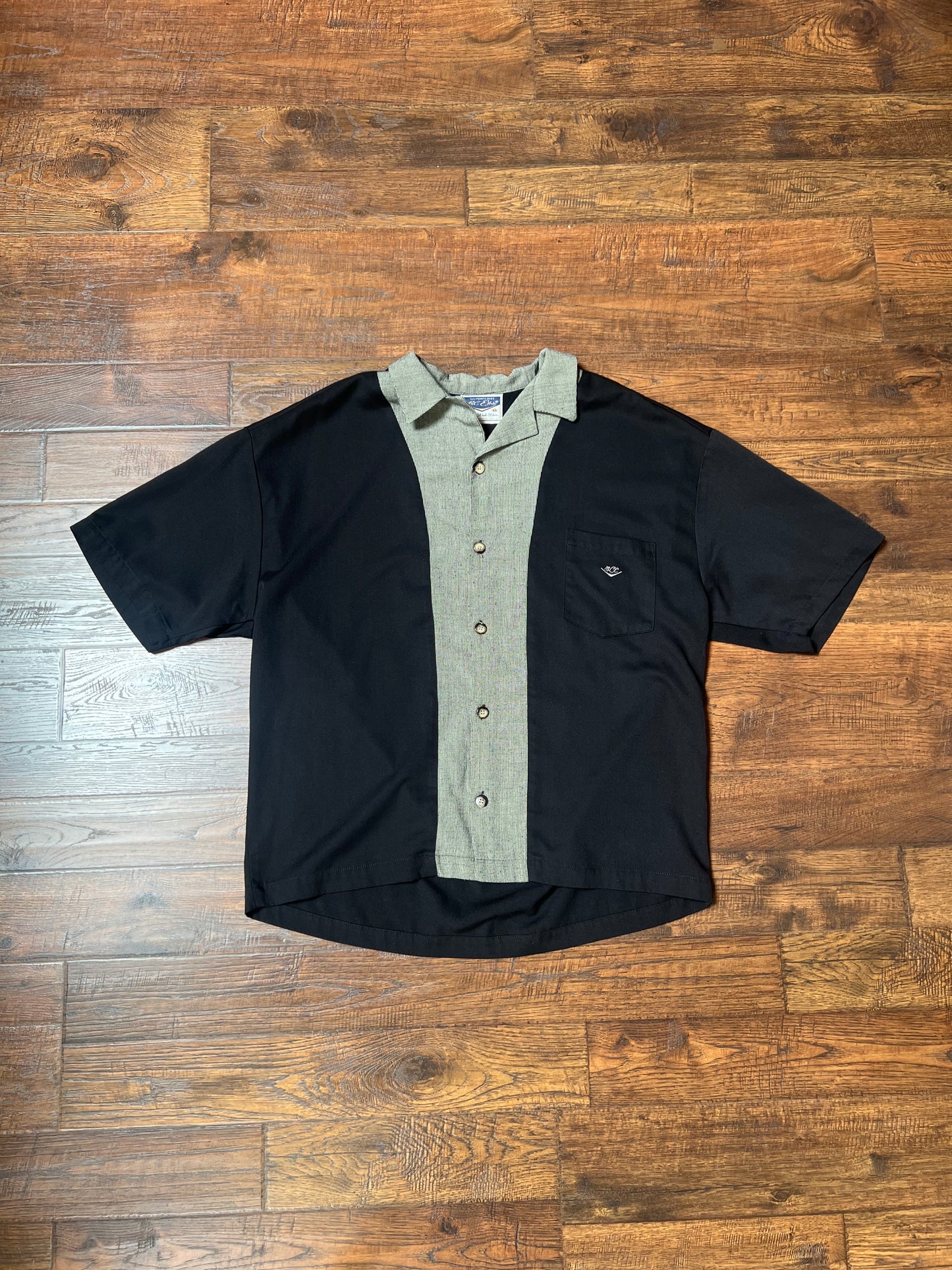 Vintage Clothing - Short Sleeve Bowling Shirt - Houndstooth Stripe - BC Ethic After Work Wear - X-Large