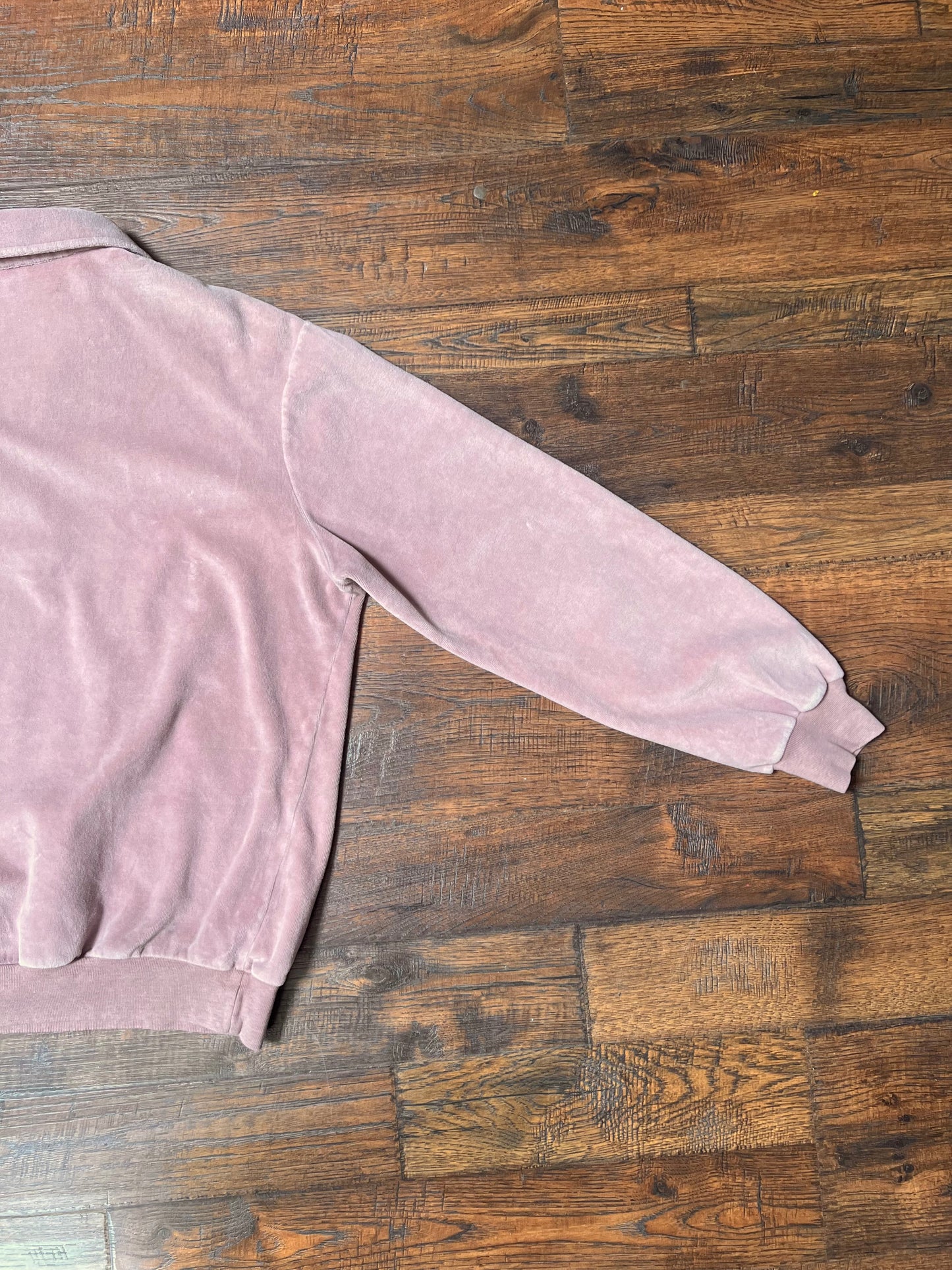Vintage Clothing - Long Sleeve Velour Polo - Light Pink with Double Stripes - Bruce Hunt Made In U.S.A - Large