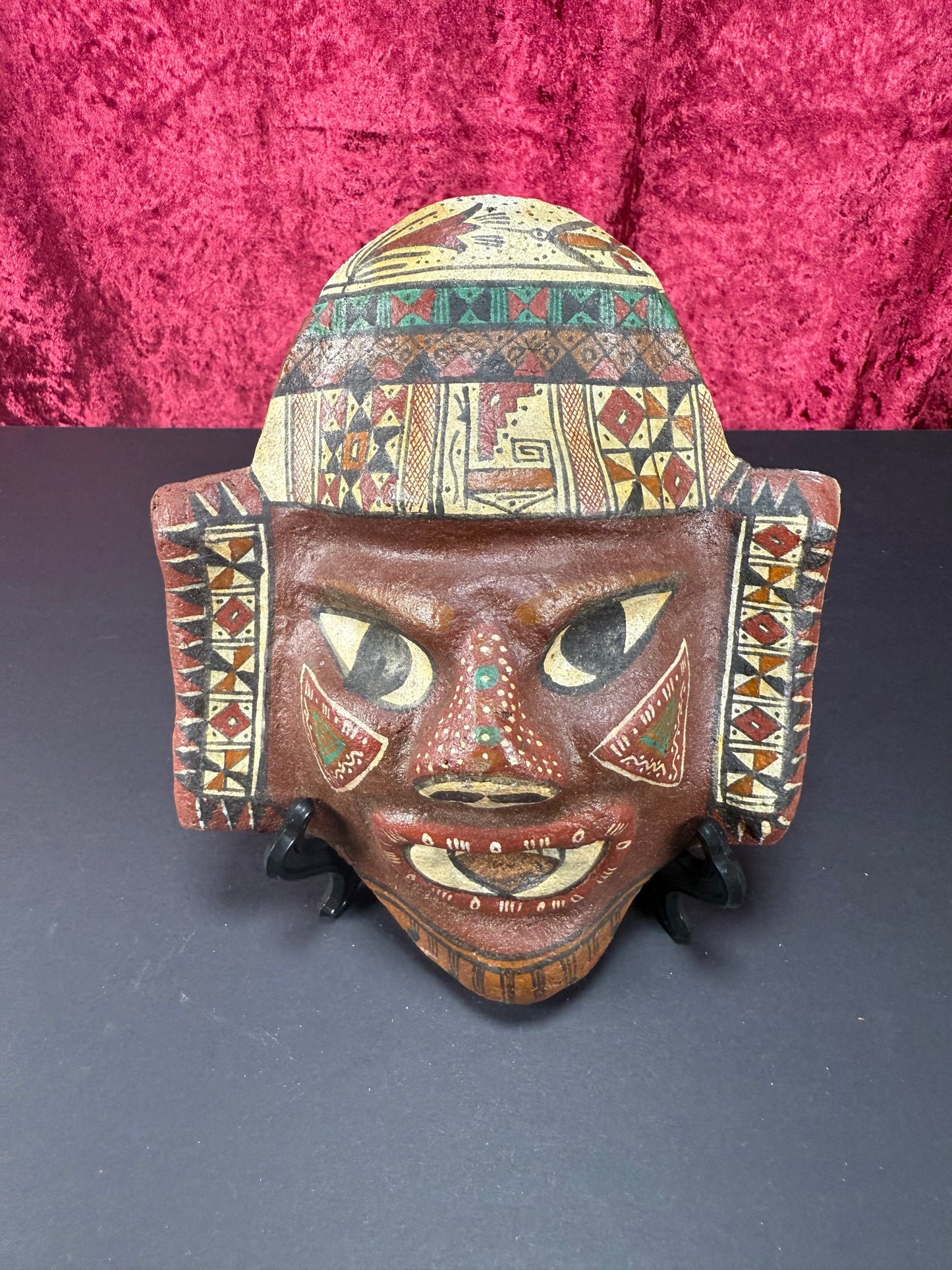 Vintage Wall Decor - Hand Painted Wood Ceremonial Mask - Central American