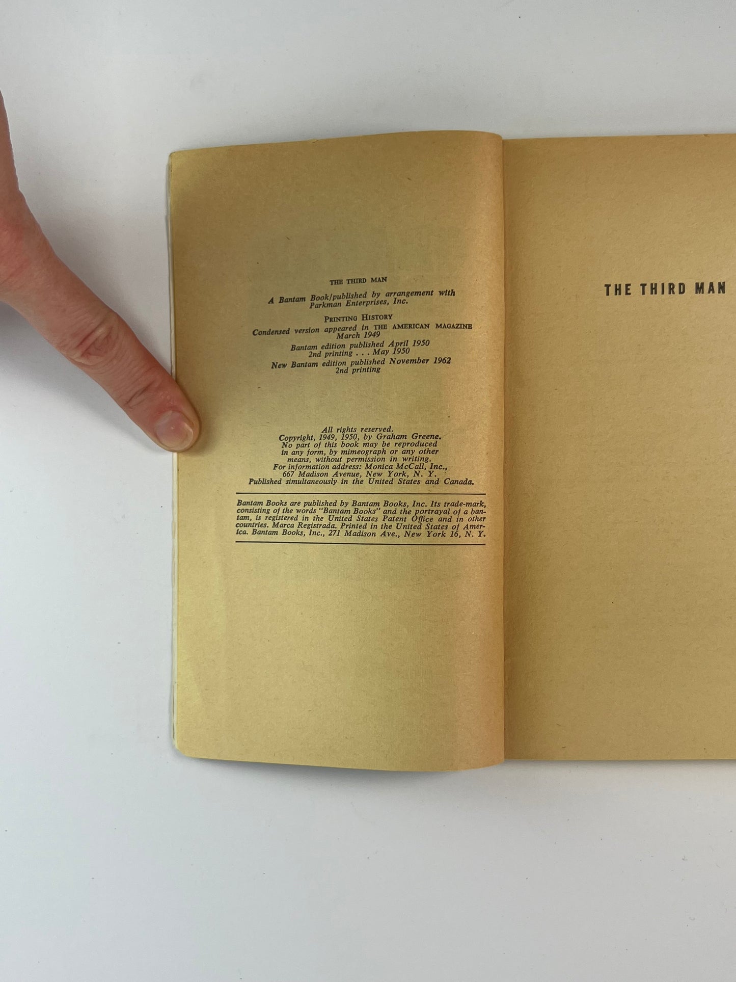 Vintage Paperback - The Third Man - Graham Greene - 1962 Bantam Book #J2427