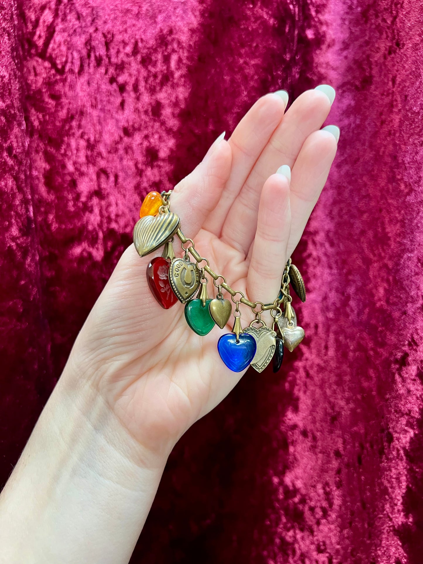 Vintage Jewelry - Charm Bracelet - Hearts - Glass Works Studio