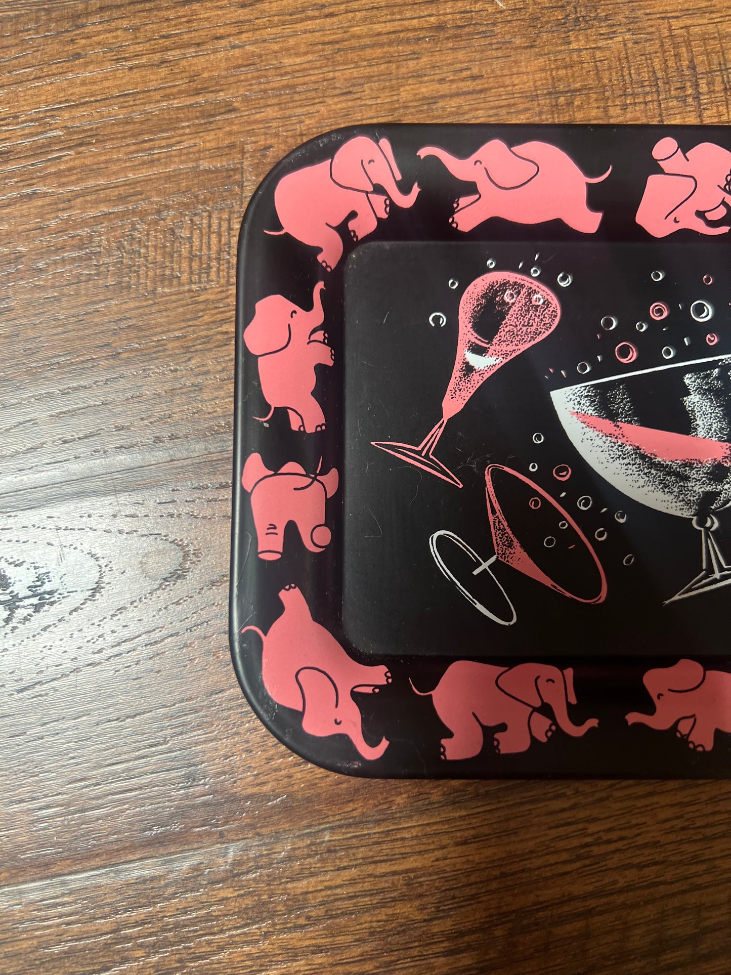 Vintage Barware - Pair of Snack Trays - Mid Century Pink Elephants