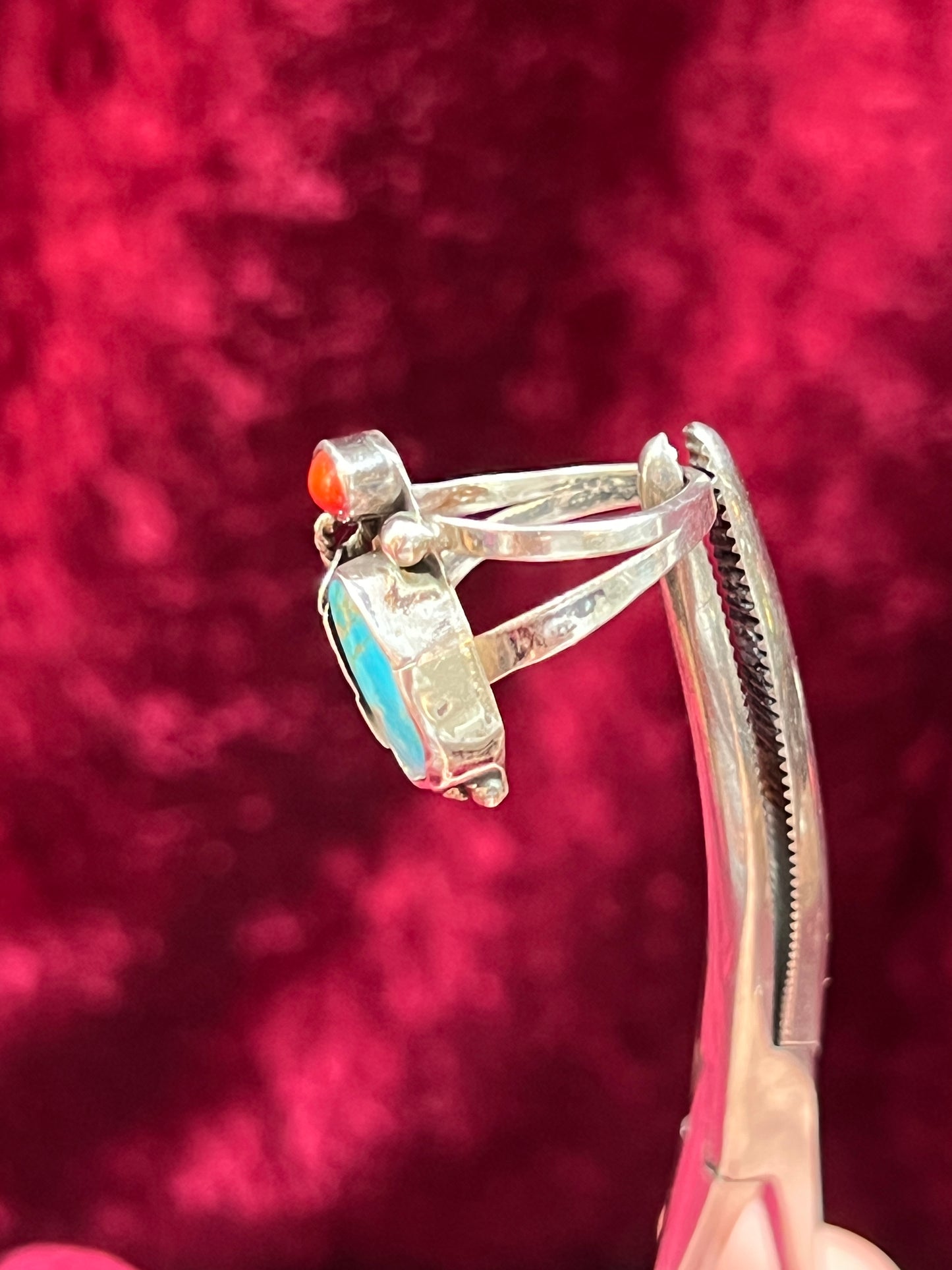 Vintage Jewelry - Ring - Sterling Silver - Turquoise and Coral - 7.25