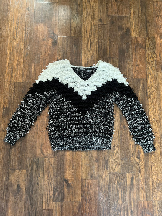 Vintage Clothing - Shag Knit Sweater - Black and White - Large - Answers by Riddles Inc.