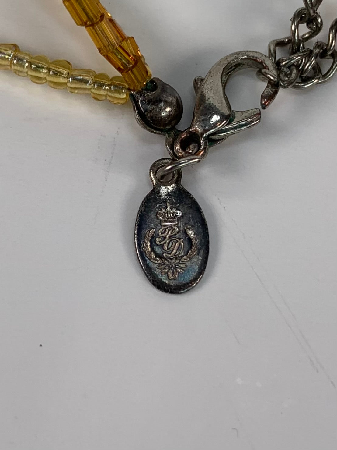 Vintage Jewelry - Five Strand Beaded Pendant Necklace - Faux Amber Rhinestone - Premier Design