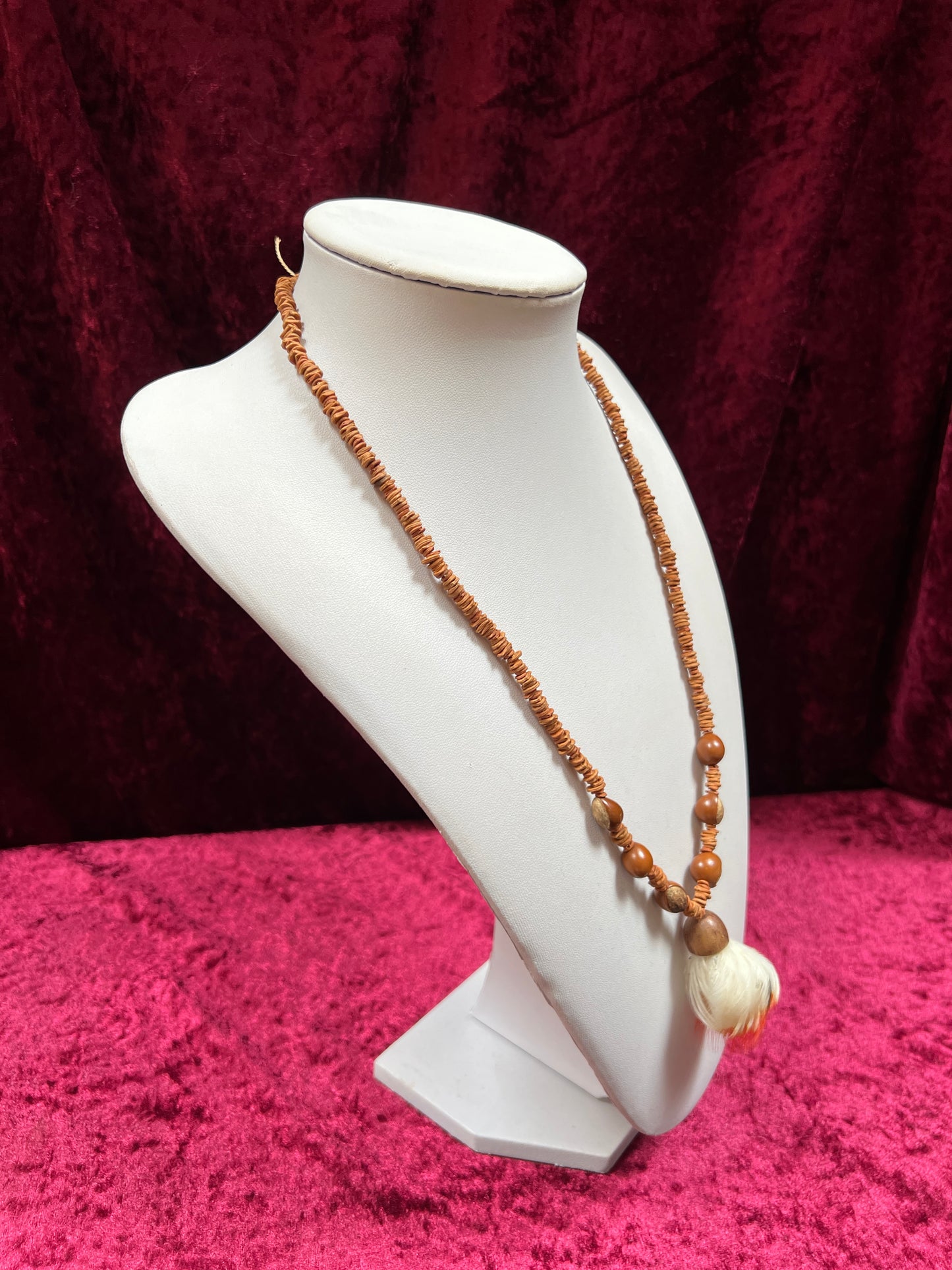 Vintage Jewelry - Necklace - Beaded Seeds - Feather Pendant - 14.5”