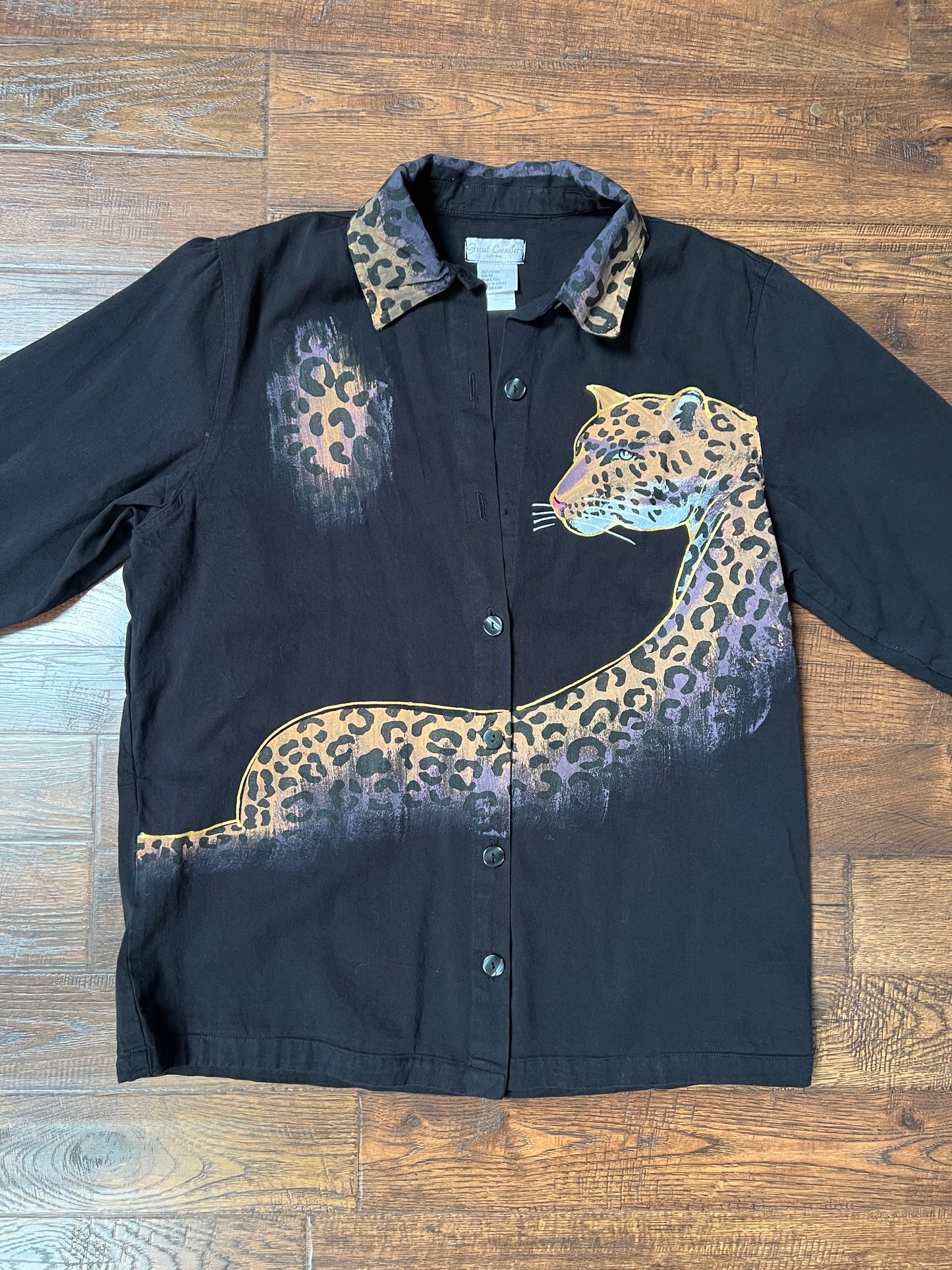 Vintage Clothing - Button Up Shirt - Hand Painted Leopard - Great Cavalier - Medium