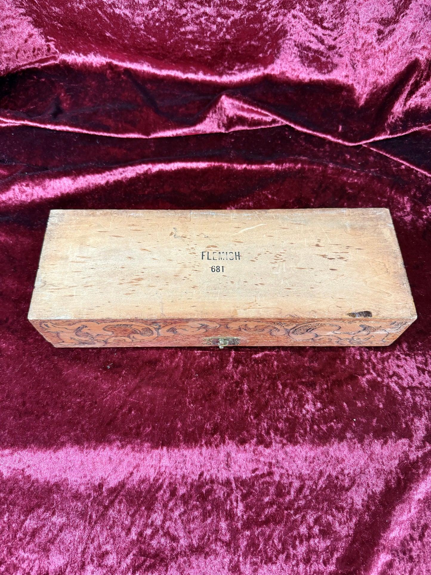 Antique Box - Hand Carved Flemish Pyrography Wood Glove Box