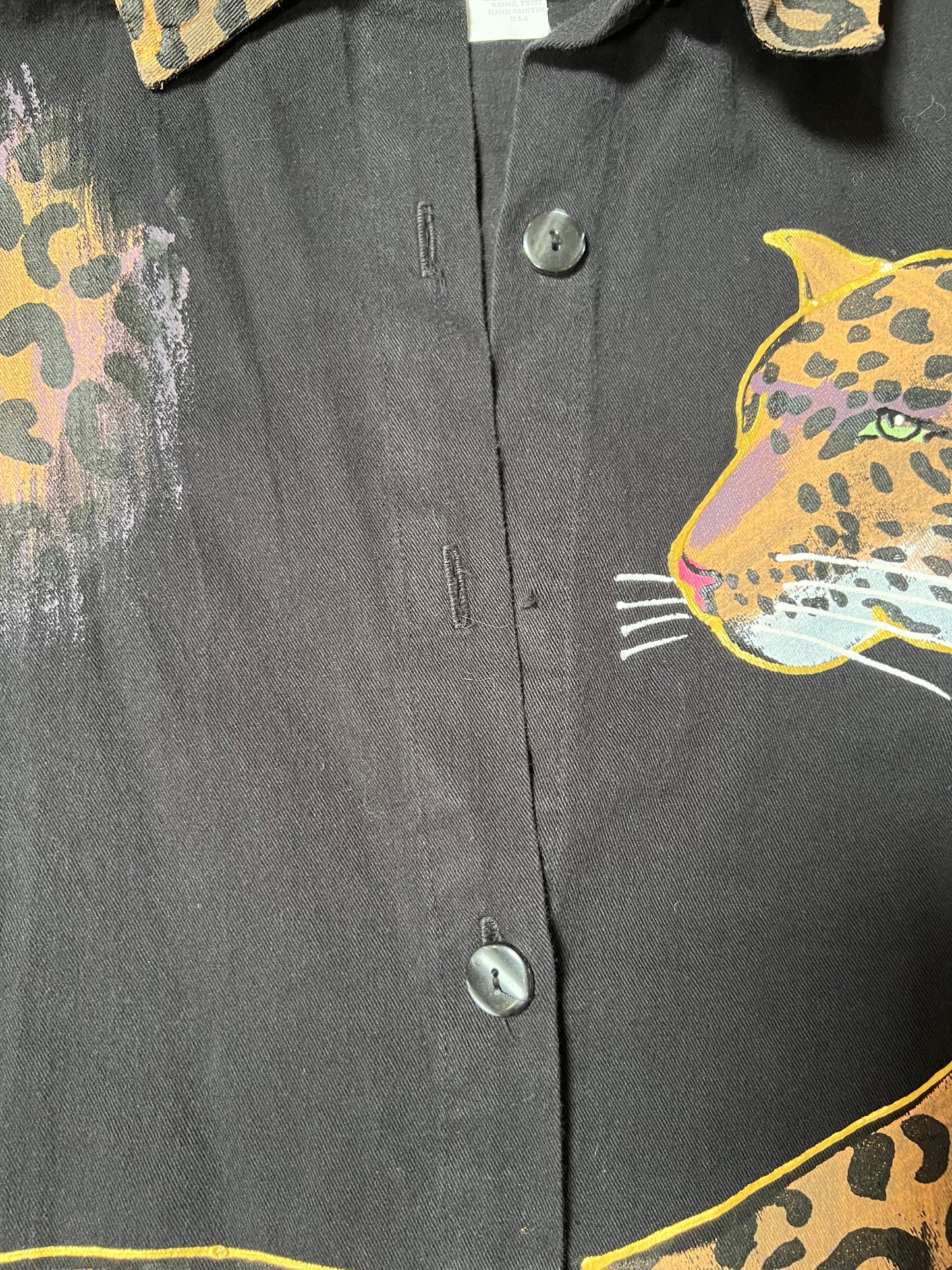 Vintage Clothing - Button Up Shirt - Hand Painted Leopard - Great Cavalier - Medium