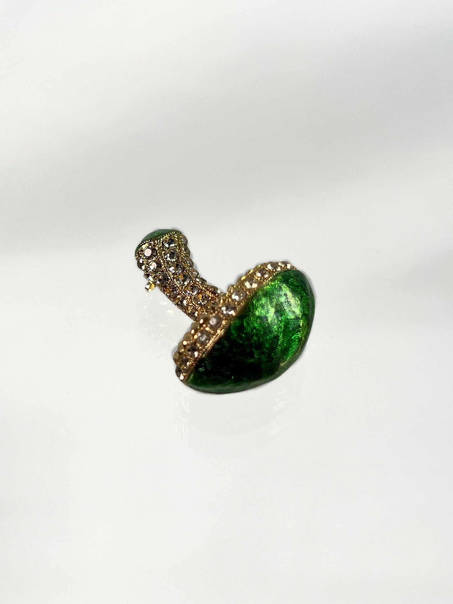 Vintage Jewelry - Brooch - Gold Tone - Clear Pave Rhinestones - Green Mushroom