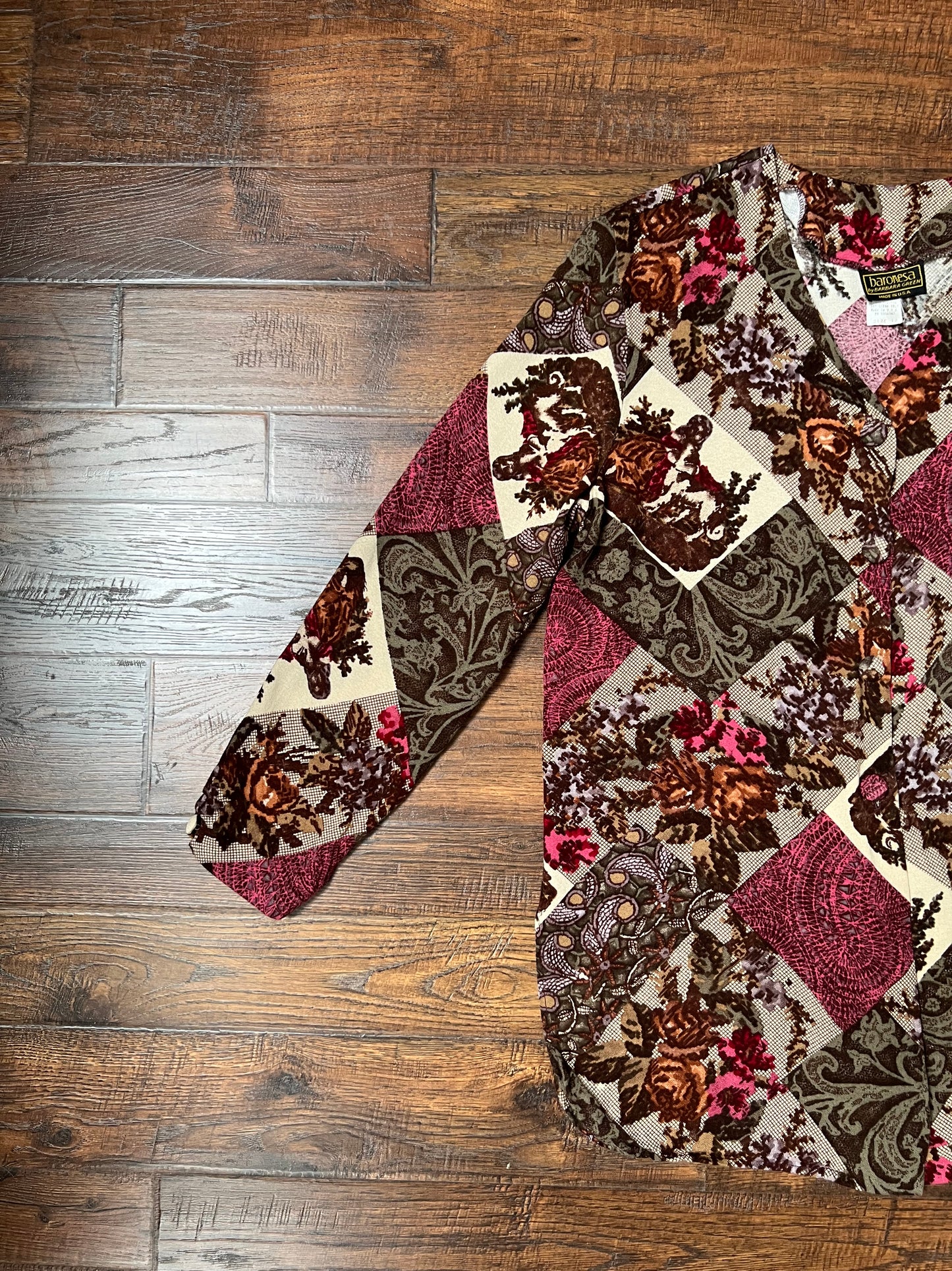 Vintage Clothing - Button Up Blouse - Patchwork Tapestry - Medium - Baronesa by Barbara Green