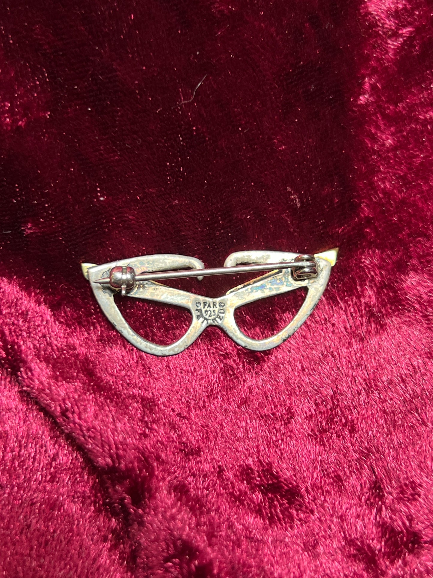 Vintage Jewelry - Brooch - 925 Silver - Cat Eye Glasses