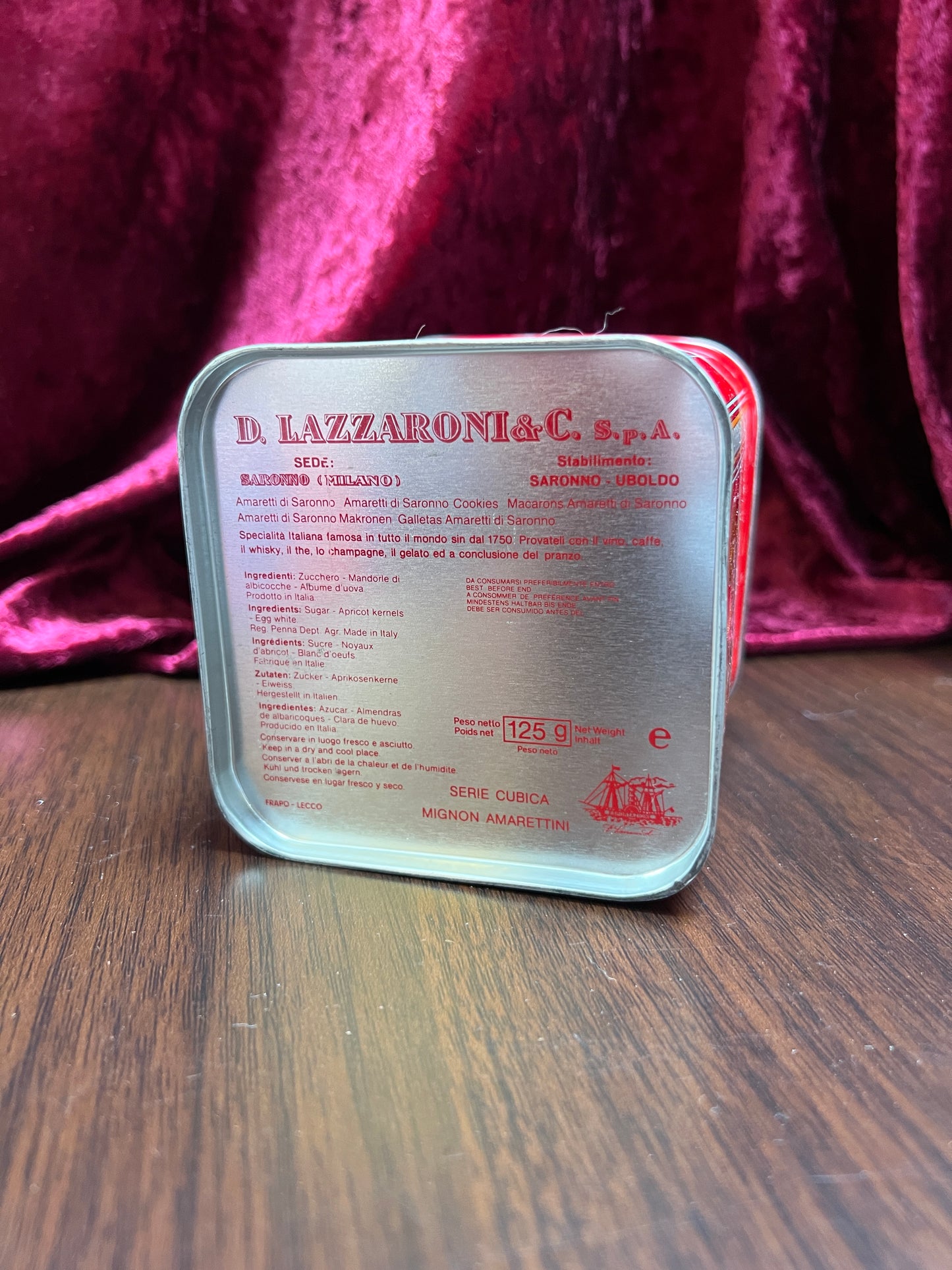 Vintage Kitchen - Italian Biscotti Tin - Amarettini Di Saronno - D. Lazzaroni - 4.4 Ounces