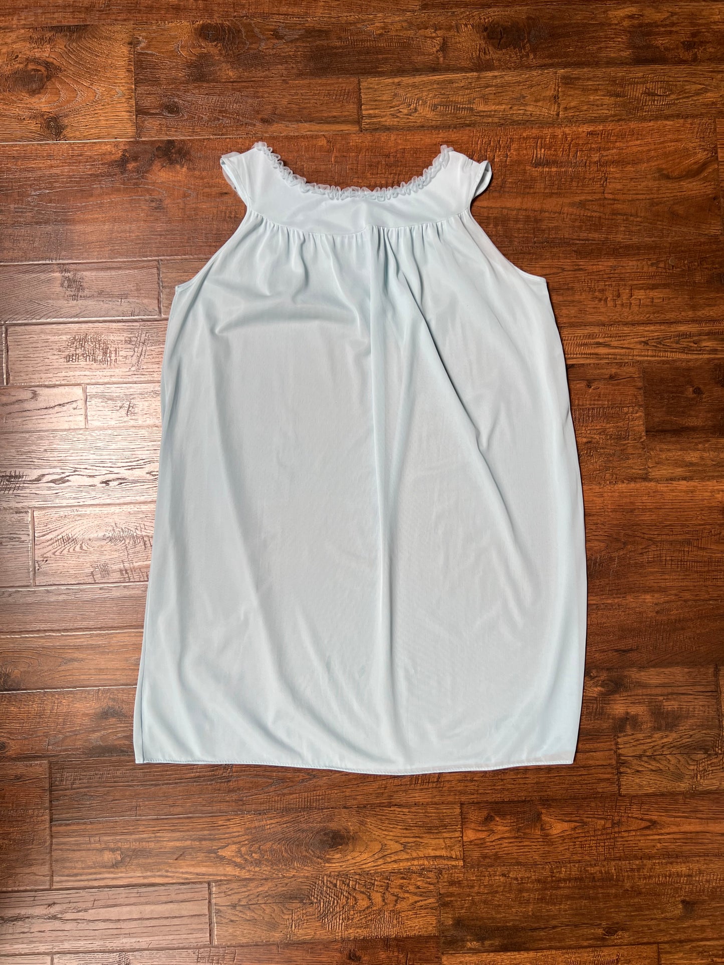 Vintage Clothing - Shift Nightgown - Baby Blue - Ruffled Collar - Rosette Bow - Large