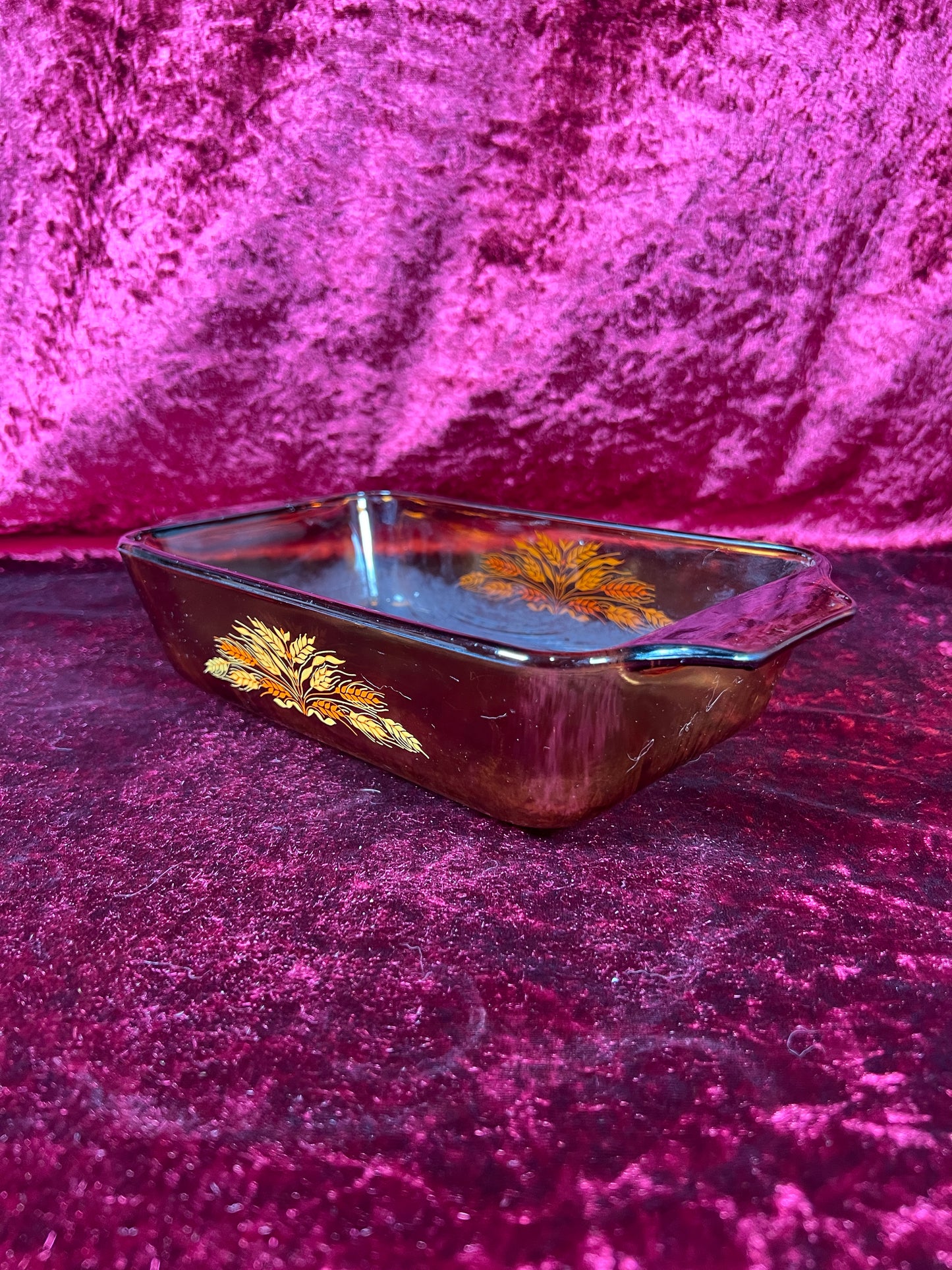 Vintage Kitchen - Casserole Pan - Harvest Pattern - Brown Glass - Anchor Hocking