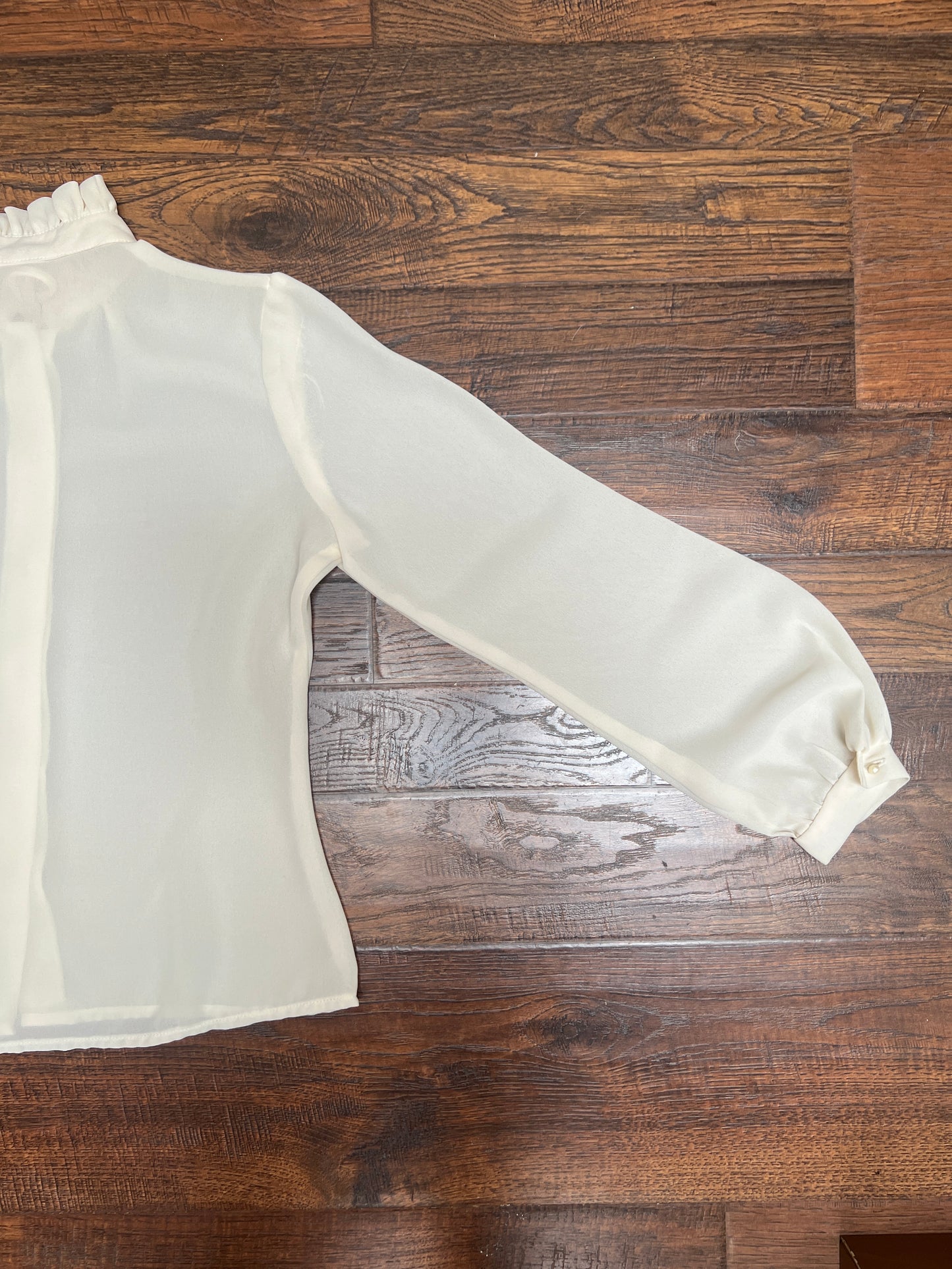 Vintage Clothing - Semi-Sheer Button Front Blouse - Frilly Collar - Cream - Small
