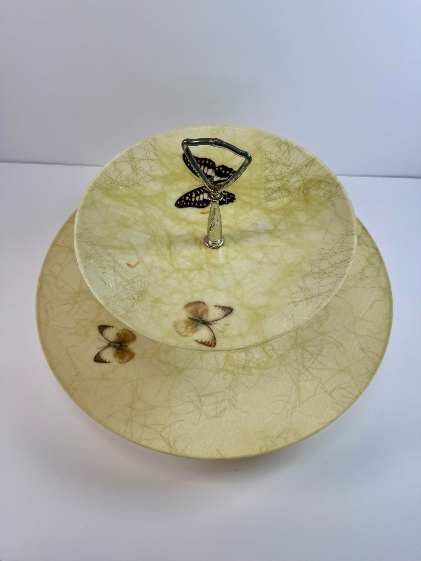 Vintage Kitchen - Butterfly Spaghetti Fiberglass 2-Tier Serving Tray - 1960s