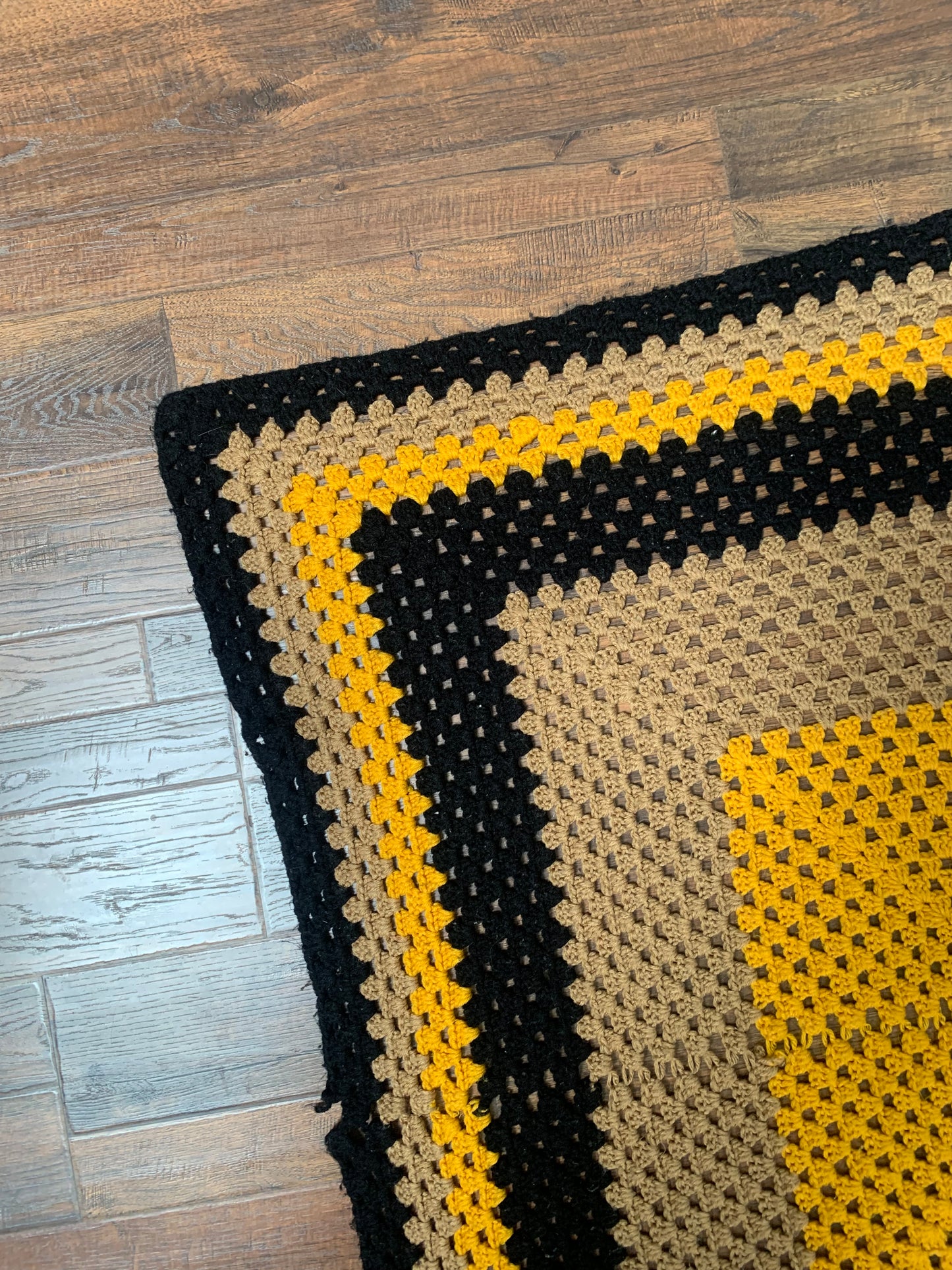 Vintage Crochet Afghan Throw Blanket - Halloween Orange, Black, and Brown