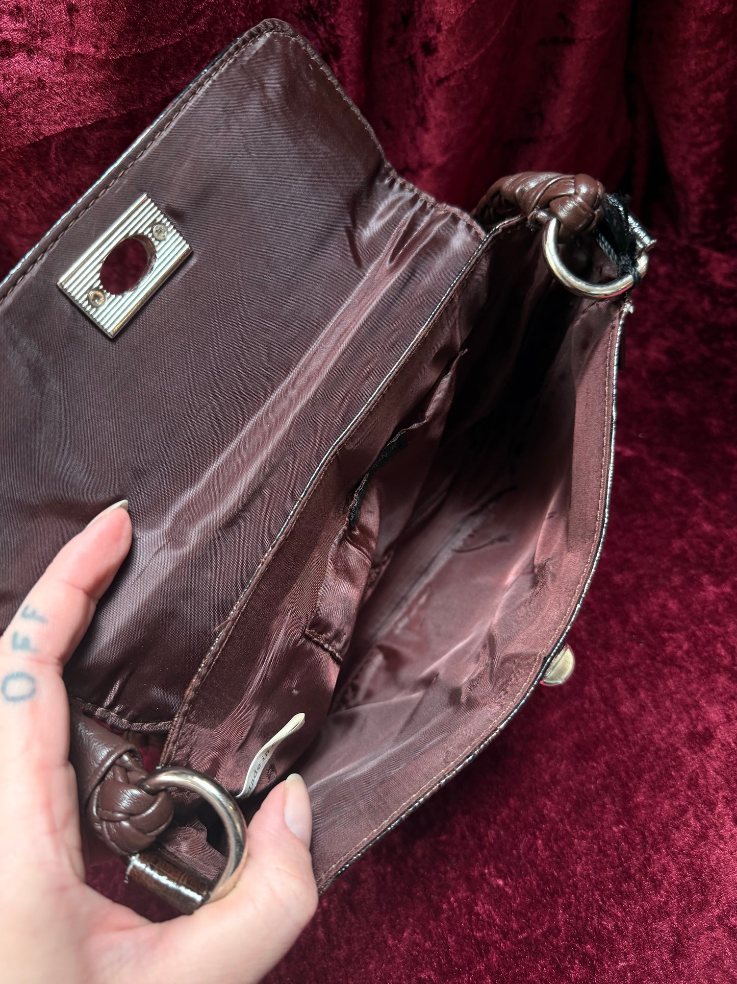 Vintage Accessories - y2k Brown Mock Crock Shoulder Purse - Bijoux Terner