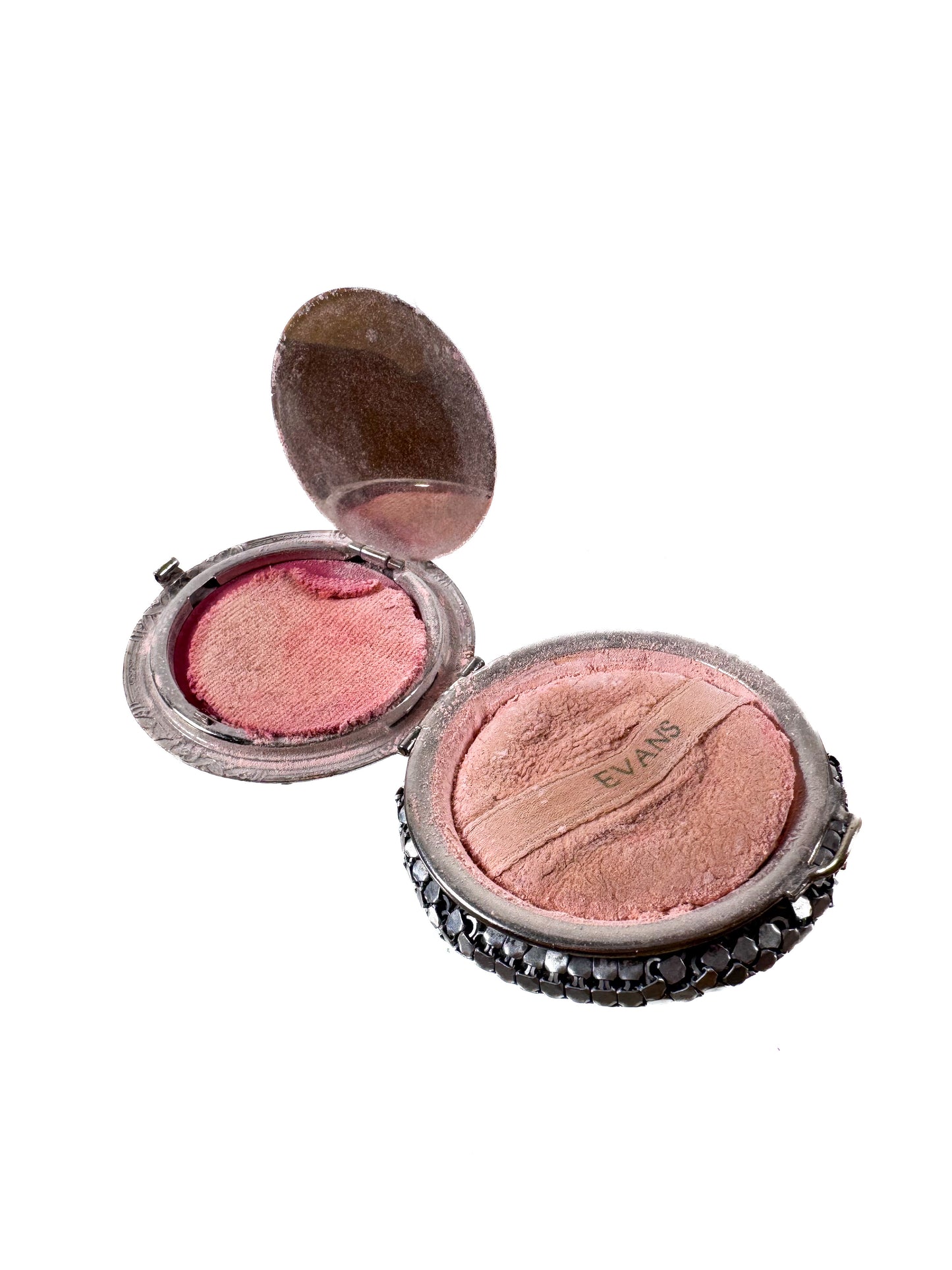 Vintage Makeup - Evan's Metal Mesh Powder & Blush Compact - 2 Compartment Floral Motif