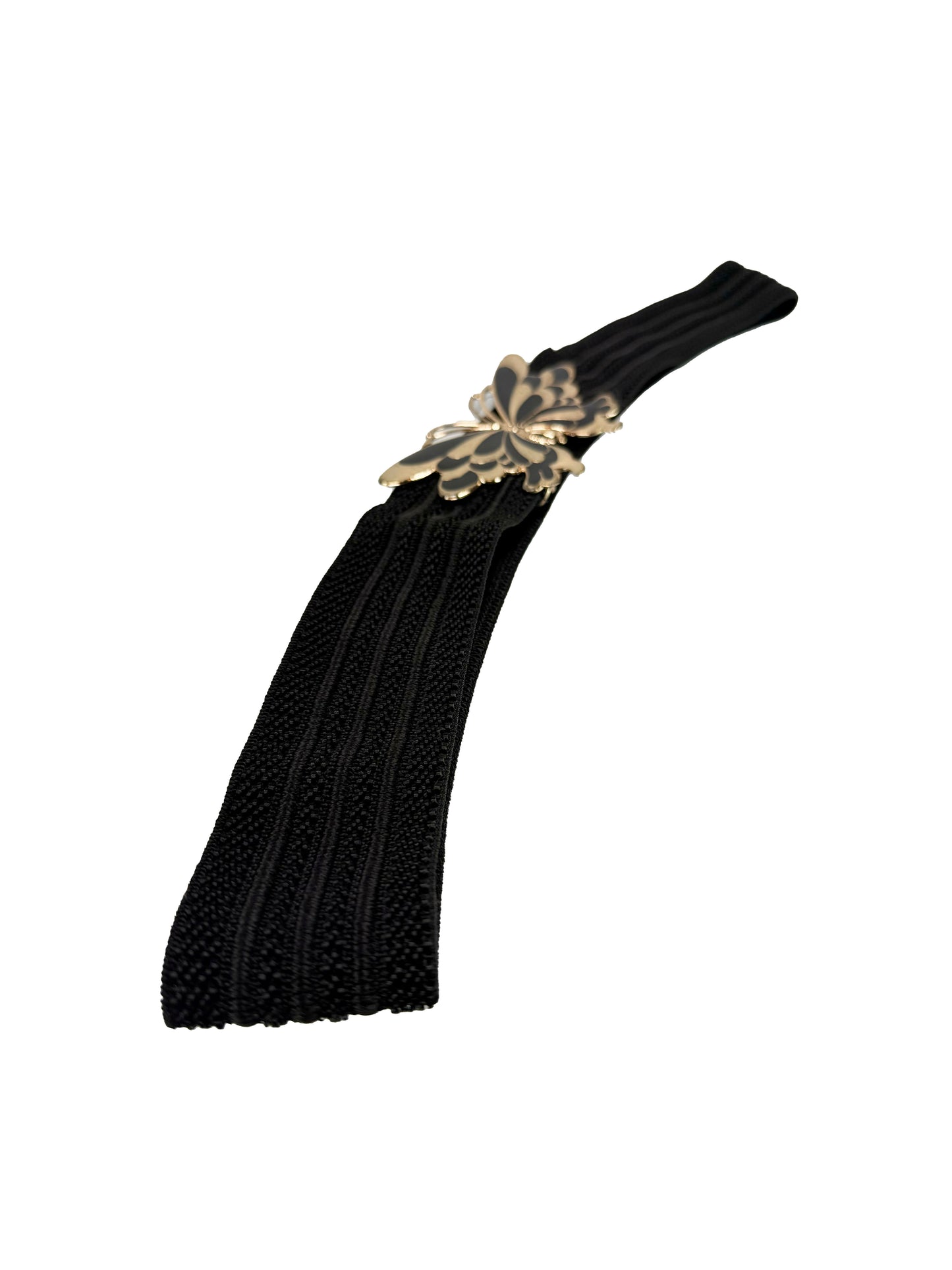 Vintage Accessories - Butterfly Clasp Elastic Waist Belt - Black - Made In Korea