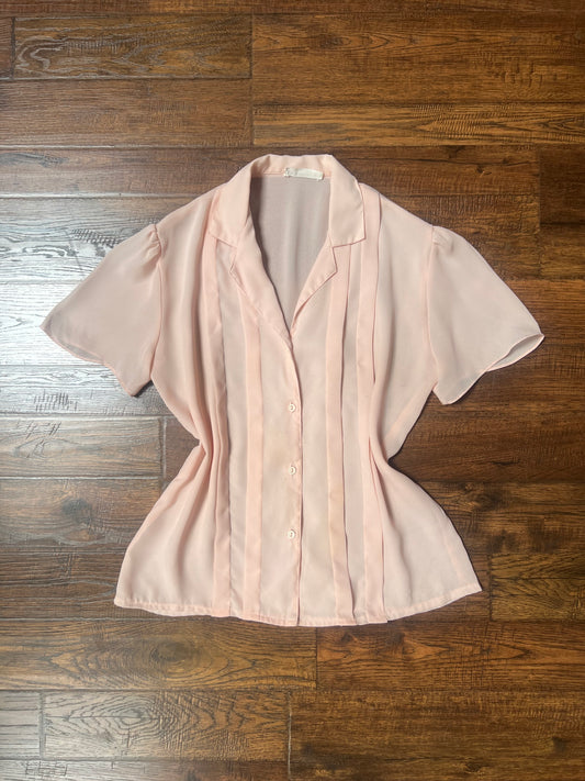 Vintage Clothing - Sheer Short Sleeve Blouse - Soft Pink - Medium - Evan R. San Francisco