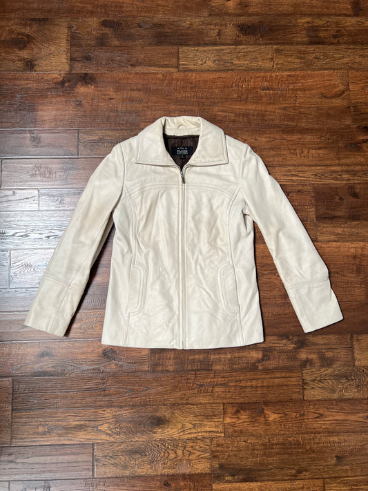 Vintage Clothing - Genuine Leather Racer Jacket - Cream White - Brown Lining - Small - Wilsons Leather Pelle Studio