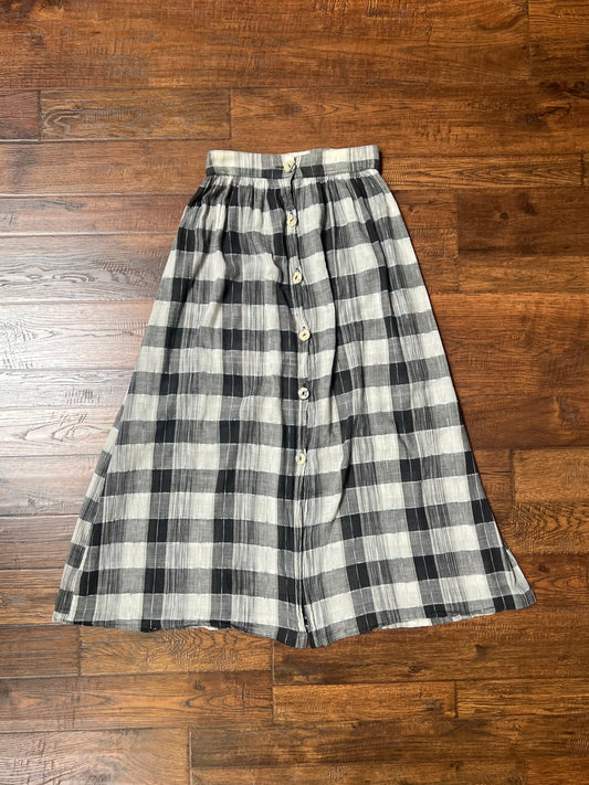 Vintage Clothing - Semi-Sheer Button Front Maxi Skirt - Grunge Grey Plaid -  Small - Degage