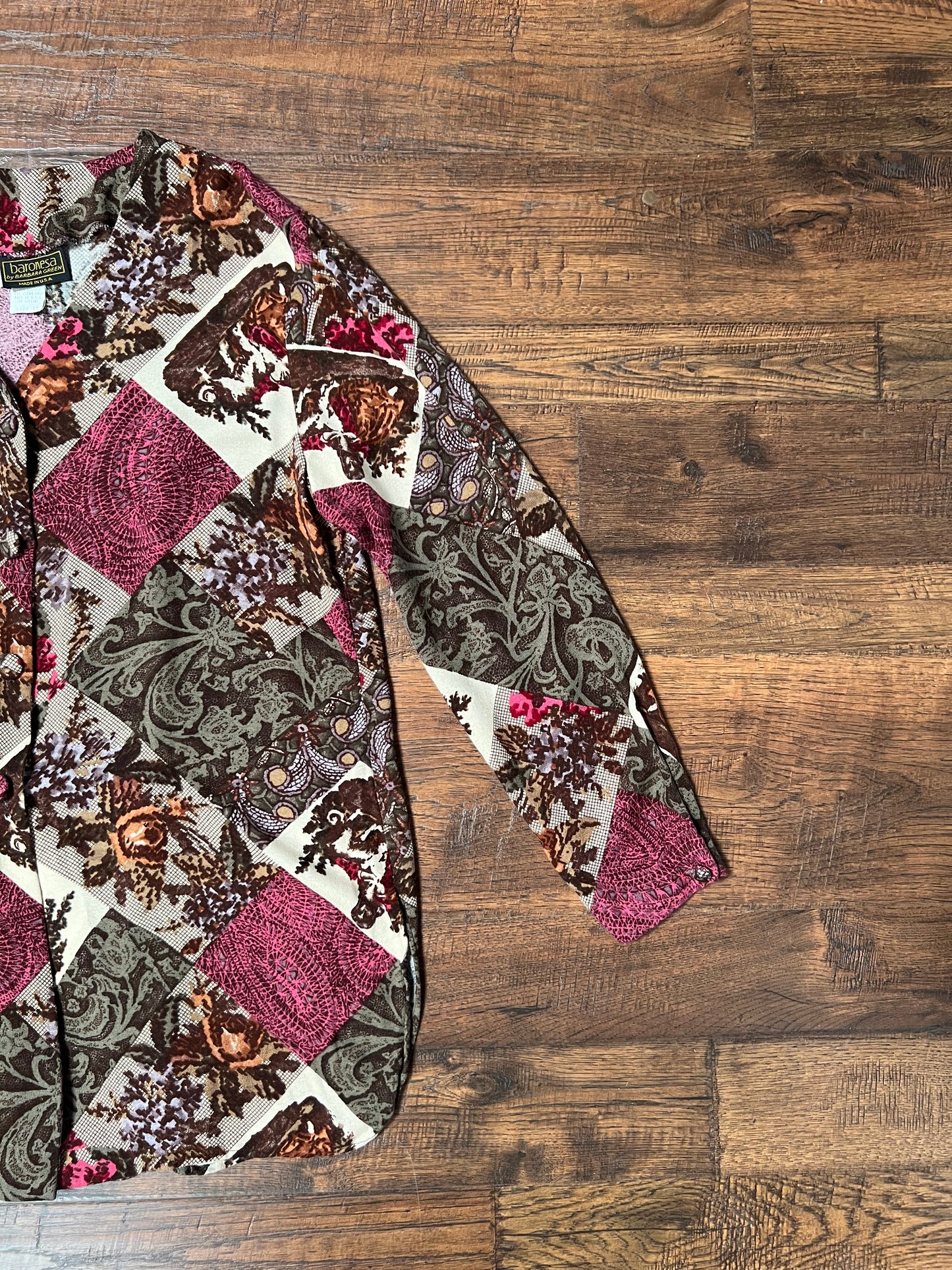 Vintage Clothing - Button Up Blouse - Patchwork Tapestry - Medium - Baronesa by Barbara Green