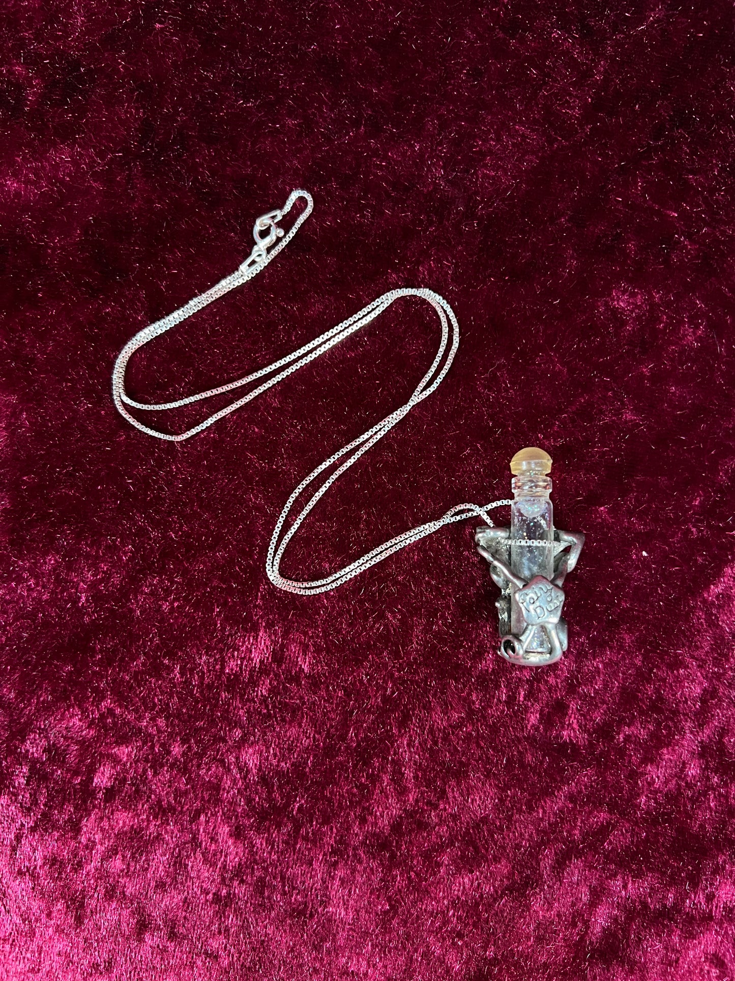 Vintage Sterling Silver Necklace - Fairy Dust Glass Vial Pendant