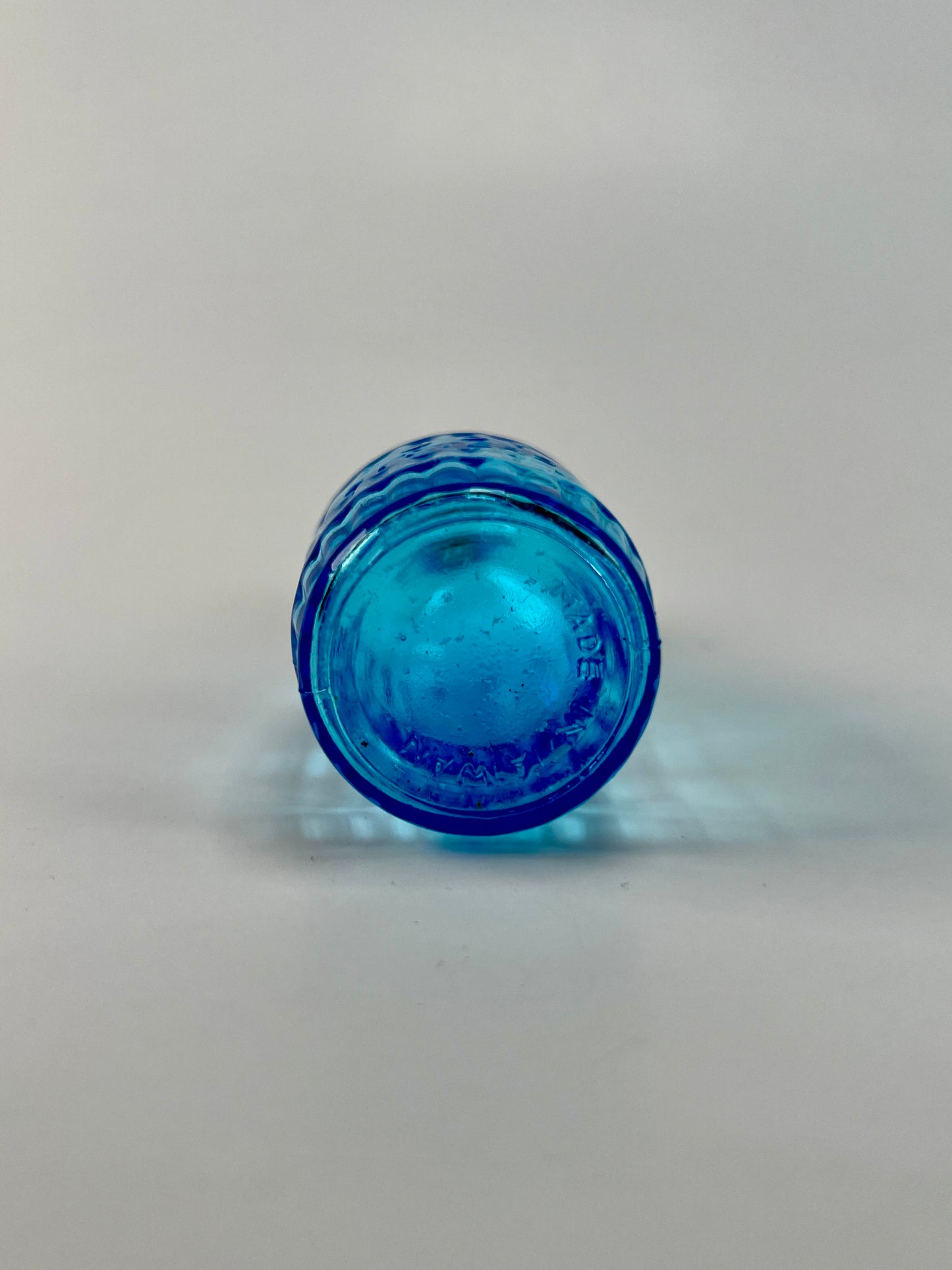 Vintage Miniature Glass Bottle - Root Bitters - Blue - Made In Taiwan