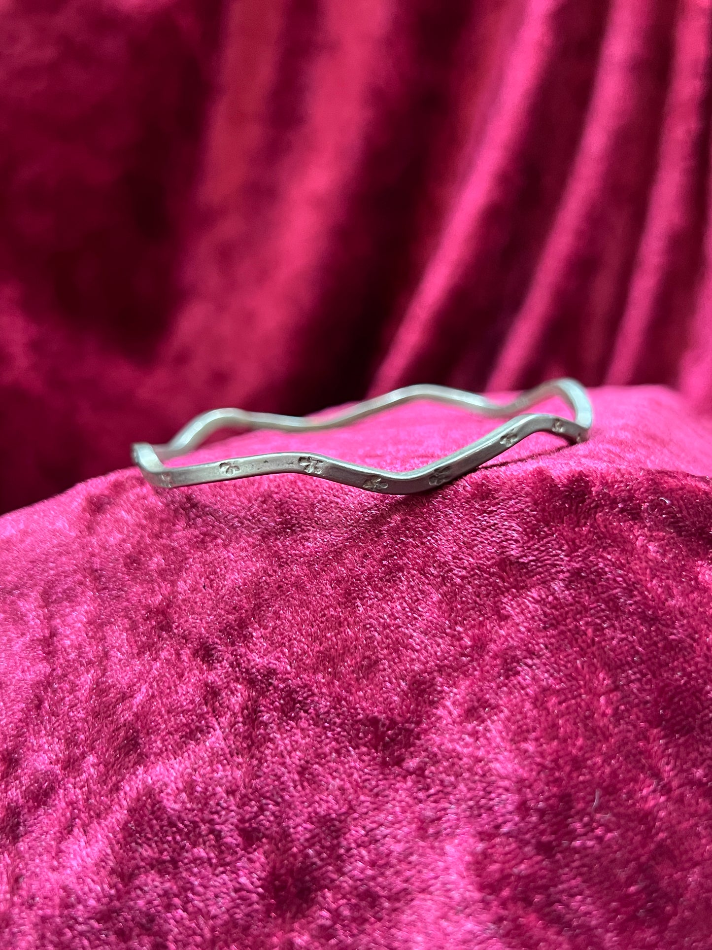 Vintage Jewelry - Curved Bangle Bracelet - Sterling Silver - Flower Stamps - Mexico