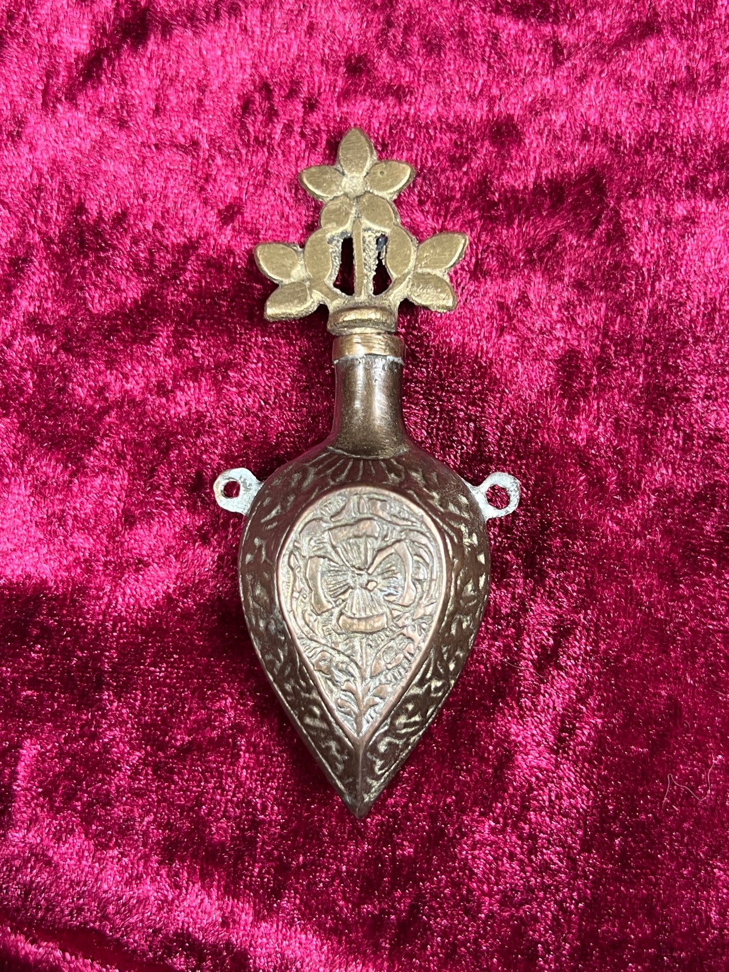 Vintage Vanity - Pocket Perfume Bottle with Screw Top Stopper - Brass - Ornate Floral Filigree