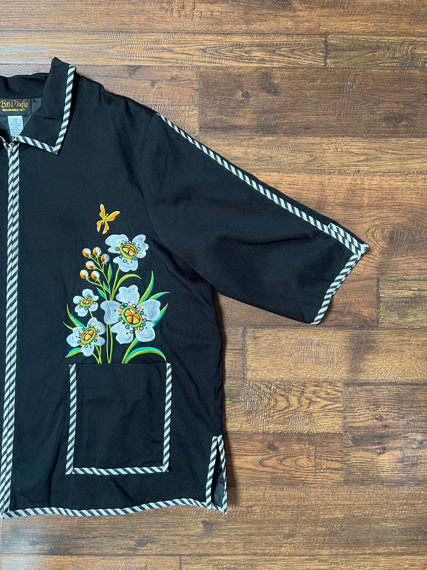 Vintage Clothing - Light Jacket - Groovy Floral Butterfly Embroidery - Bob Mackie - 3X-Large