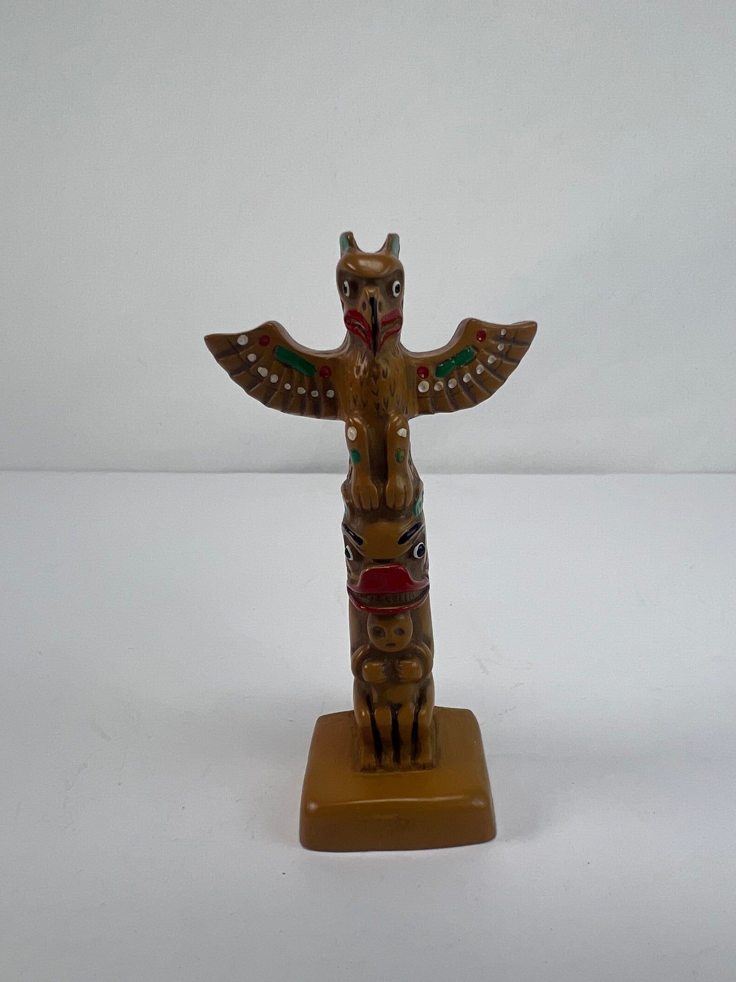 Vintage Souvenir - Thunderbird Totem Pole Figurine - Resin and Wood - 3 7/8"