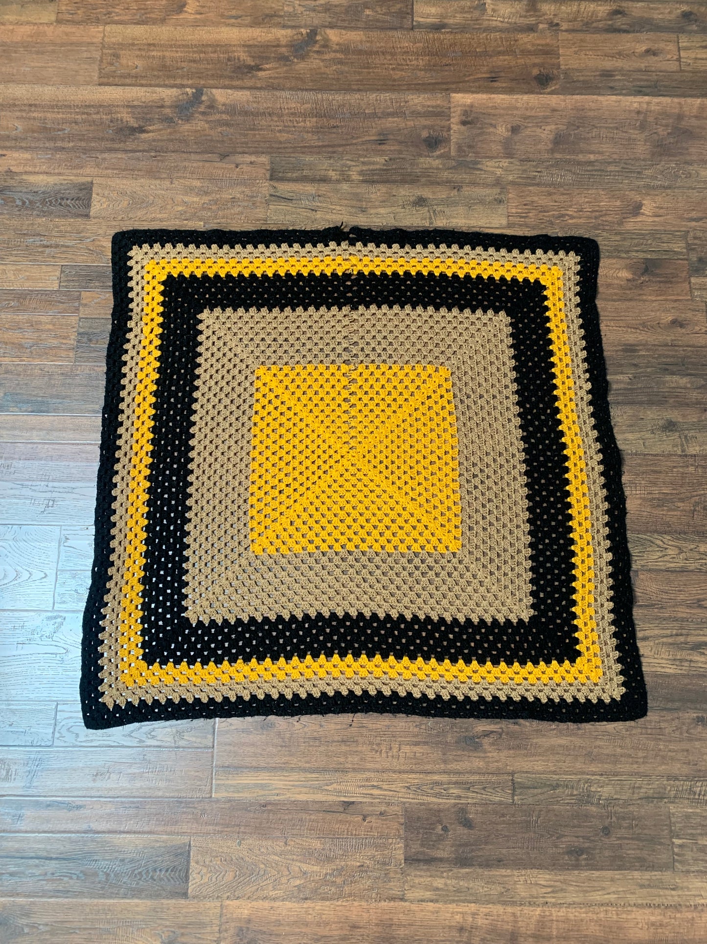 Vintage Crochet Afghan Throw Blanket - Halloween Orange, Black, and Brown