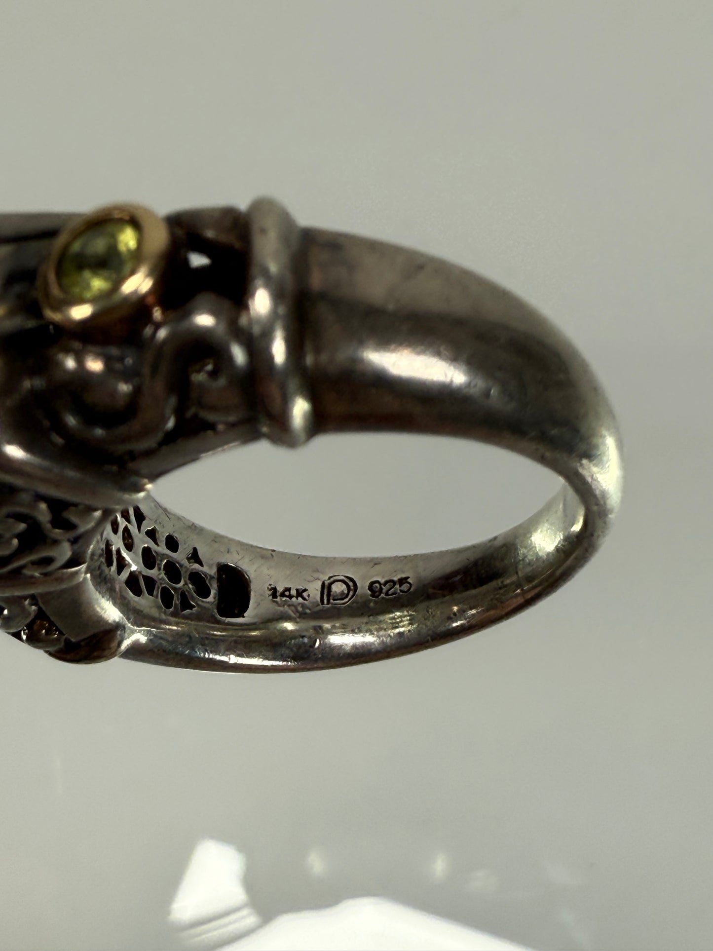 Vintage Jewelry - Gabrielle Bruni Ring - Two Tone Silver & 18k Yellow Gold - Citrine and Peridot - Size 7