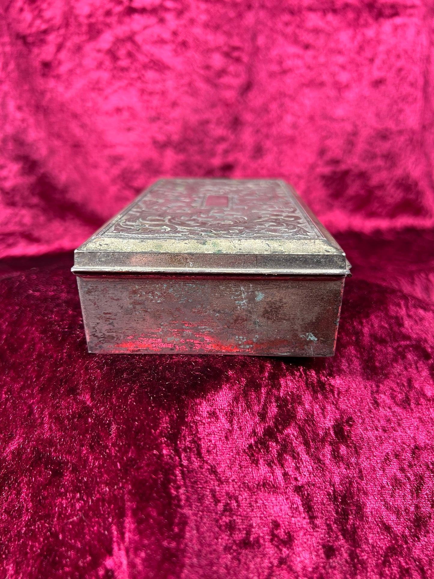 Vintage Trinket Box - Cigarette Box Holder - Pewter - Ornate Scroll Filigree